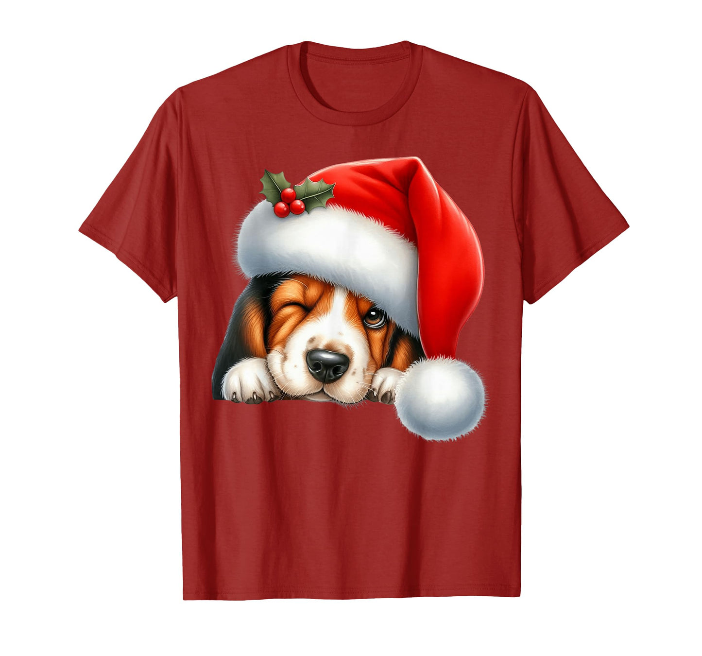 Basset Hound Dog Christmas Santa Hat Dog Mom Dad T-Shirt