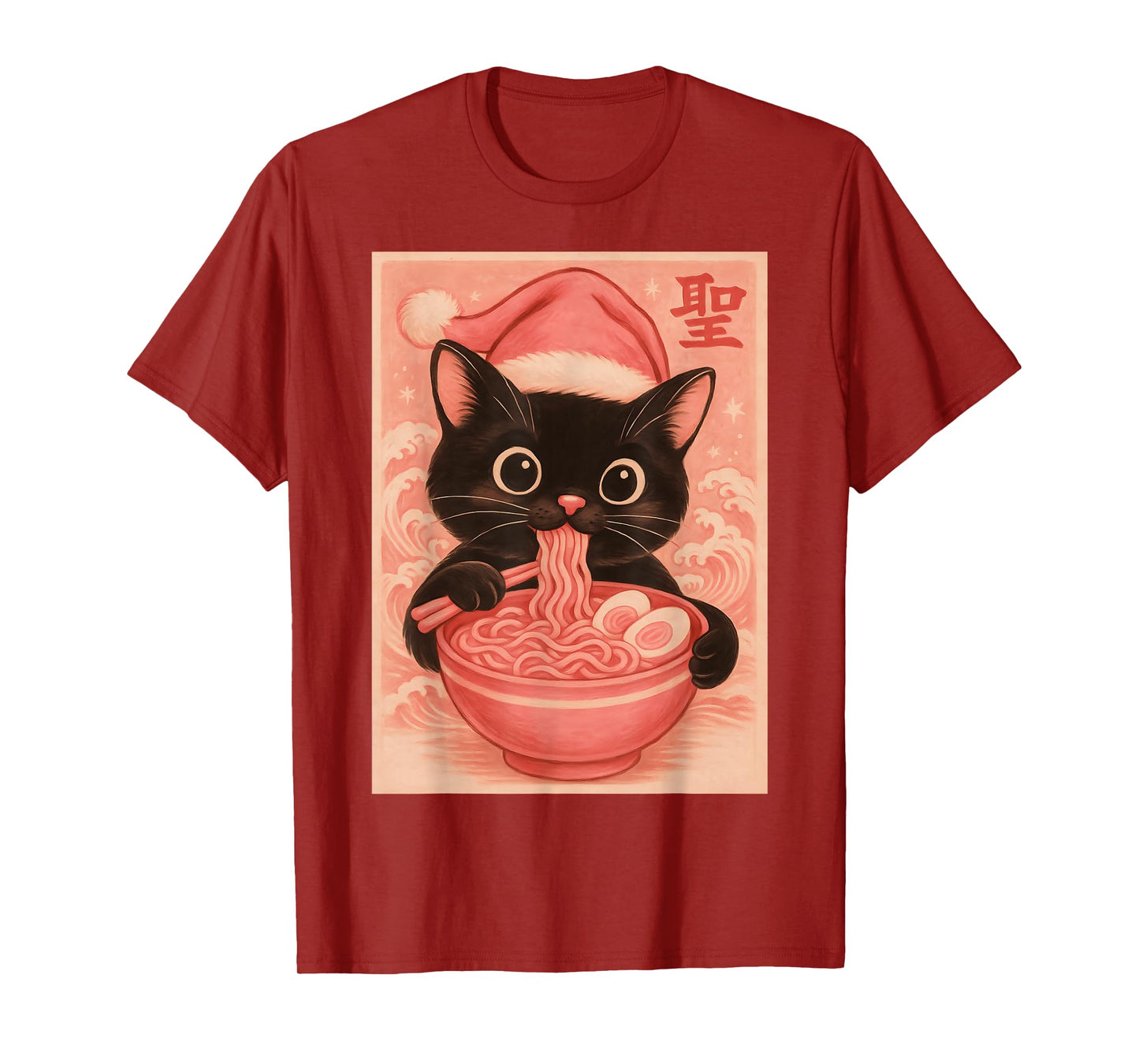 Christmas Cat Pink Santa Kawaii Anime Christmas Ramen Cat T-Shirt