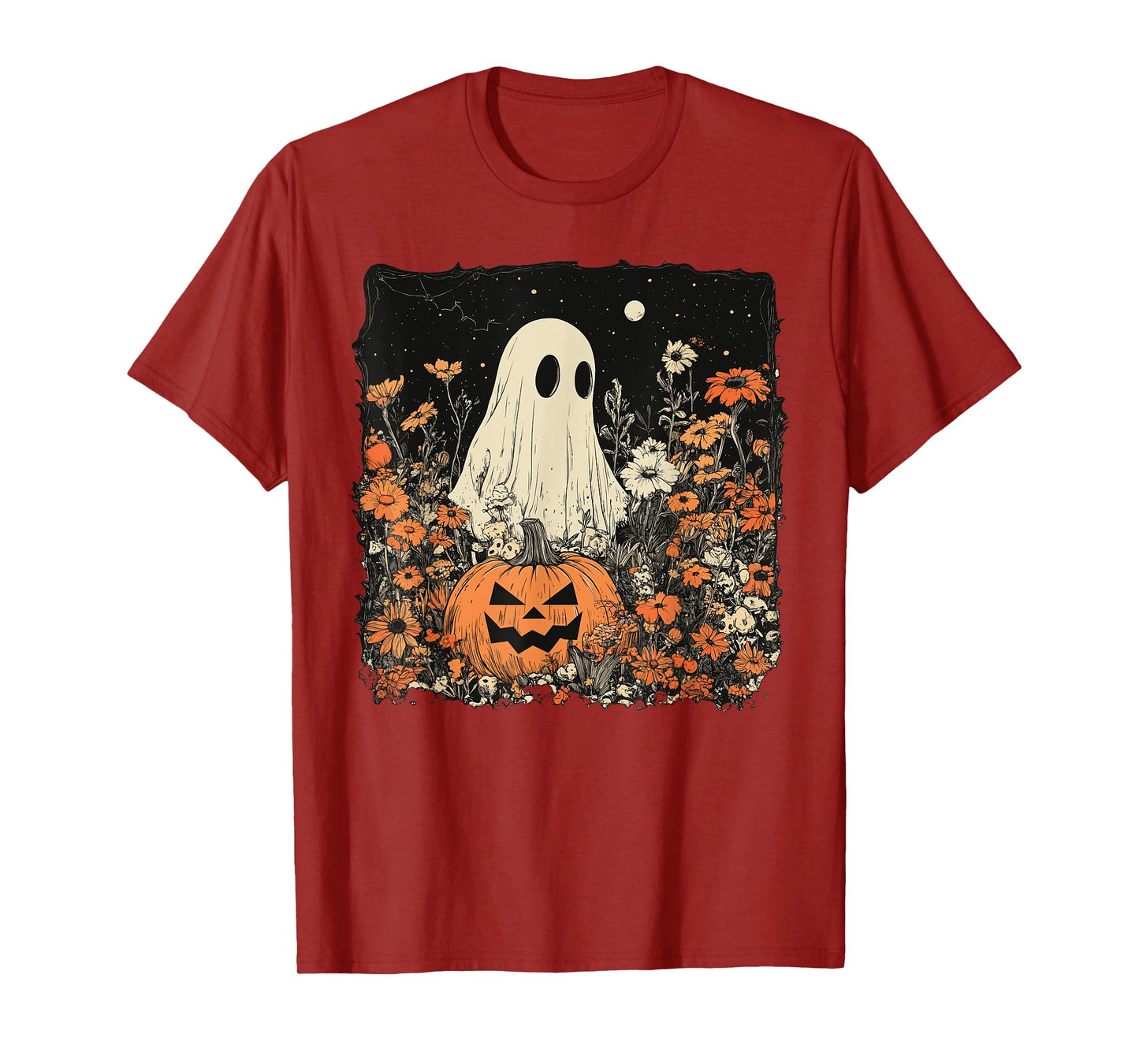 Vintage Floral Ghost Halloween Ghost in the Forest Gothic T-Shirt