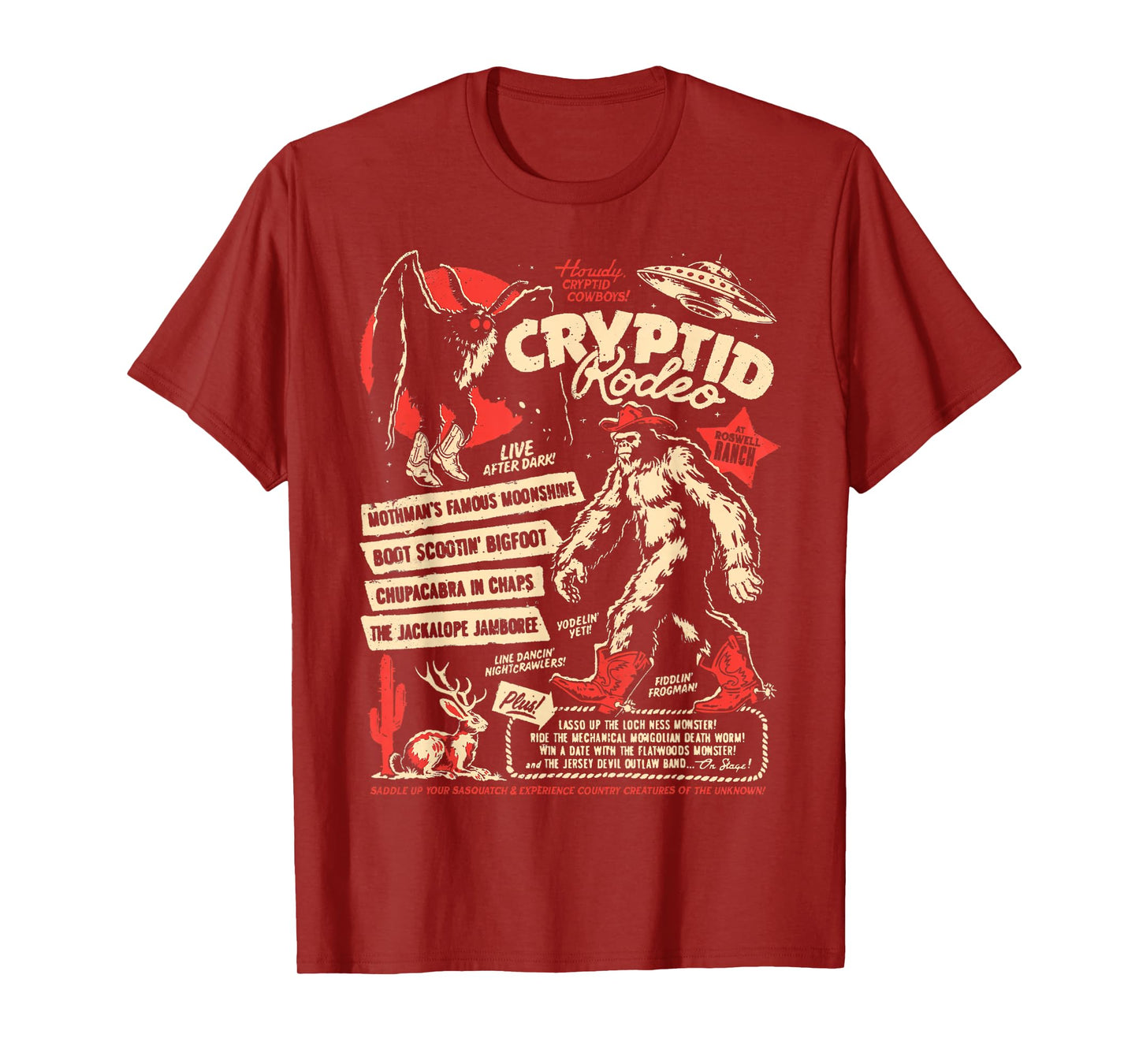 Cryptid Rodeo Mothman Chupacabra Jackalope Cowboy Halloween T-Shirt