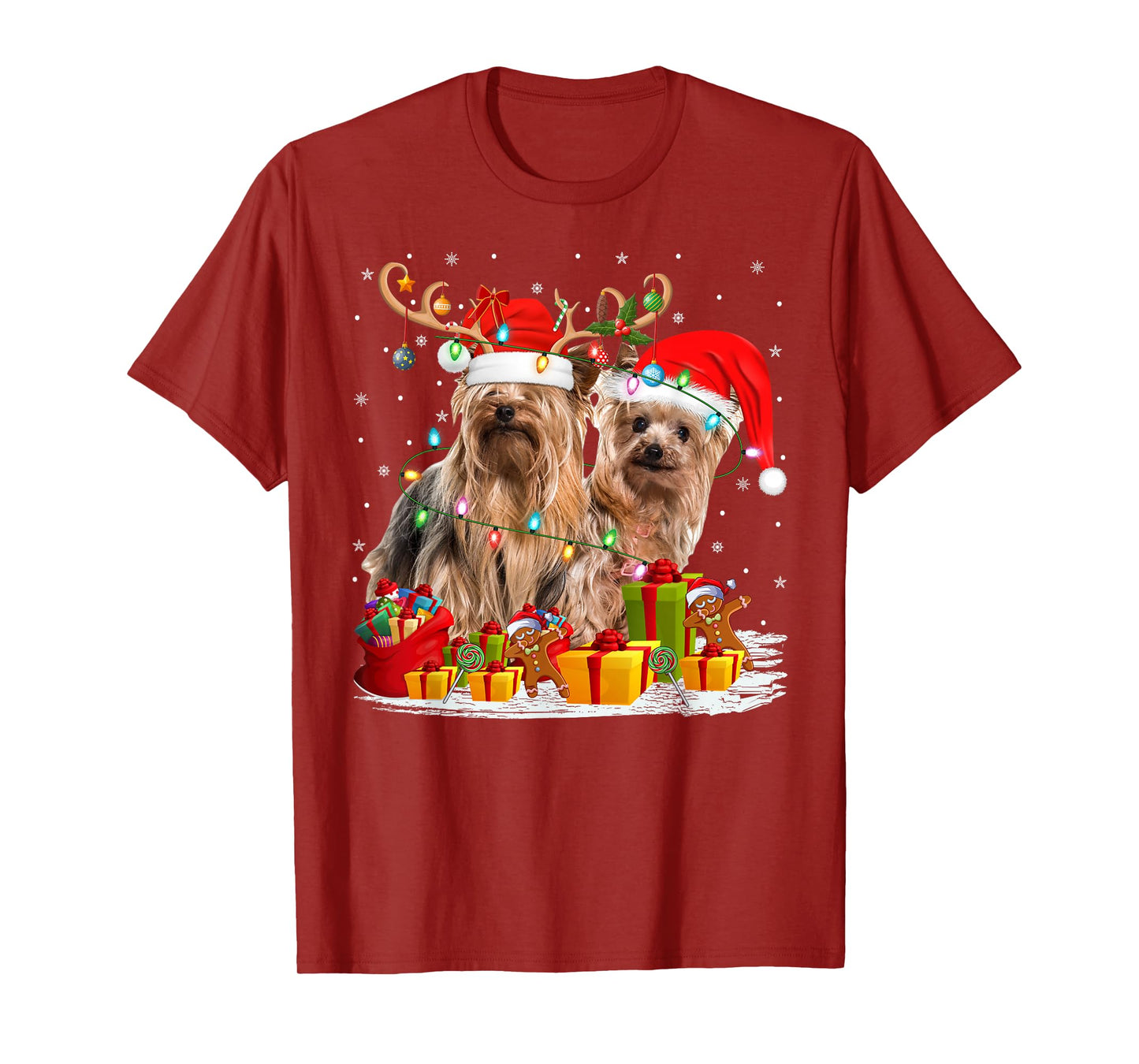 Yorkshire Terrier Dog Christmas Lights Holiday Xmas Pajamas T-Shirt