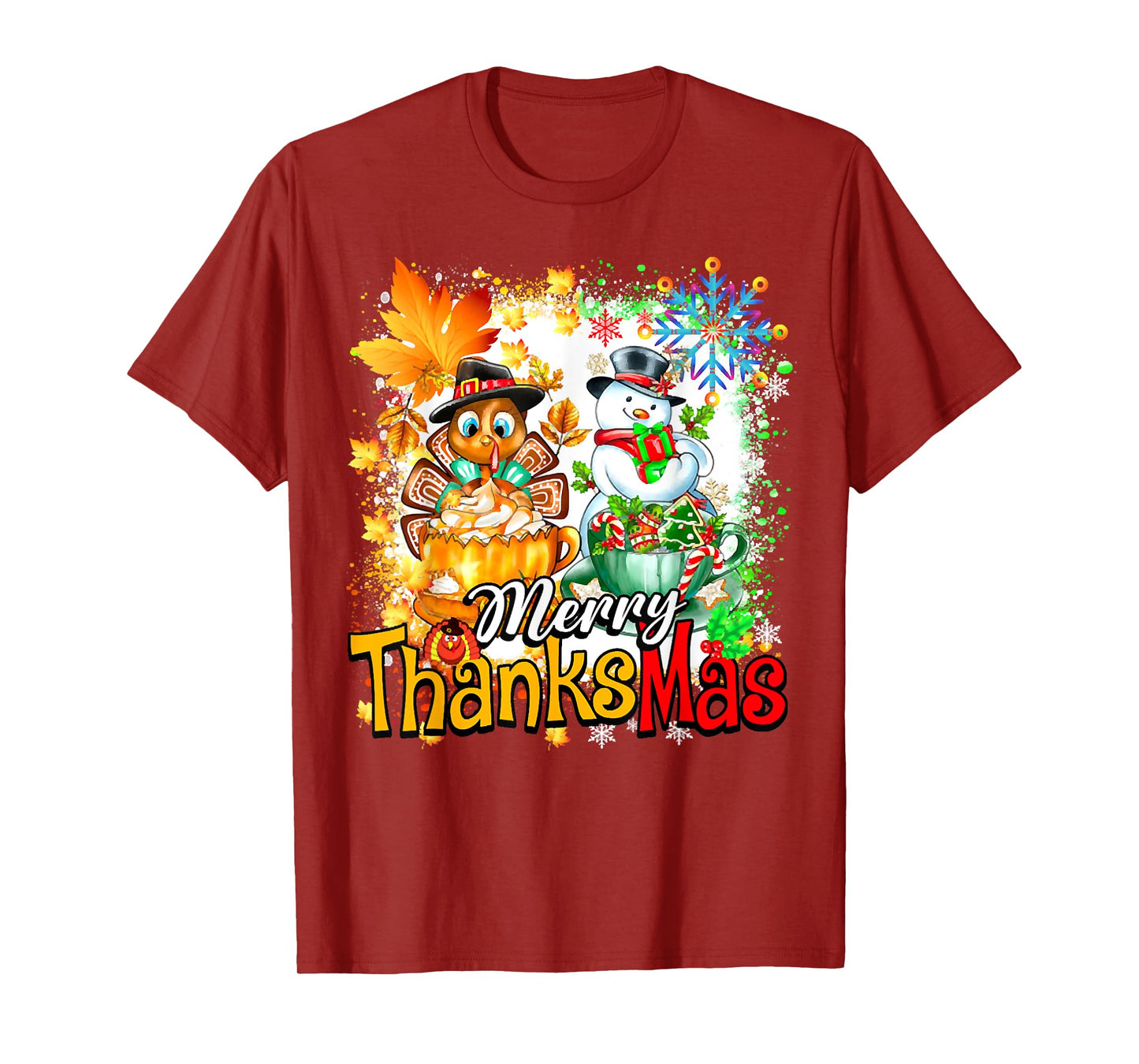 Merry Thanksmas, Turkey Snowman Coffee Latte Cup,Fall Season T-Shirt