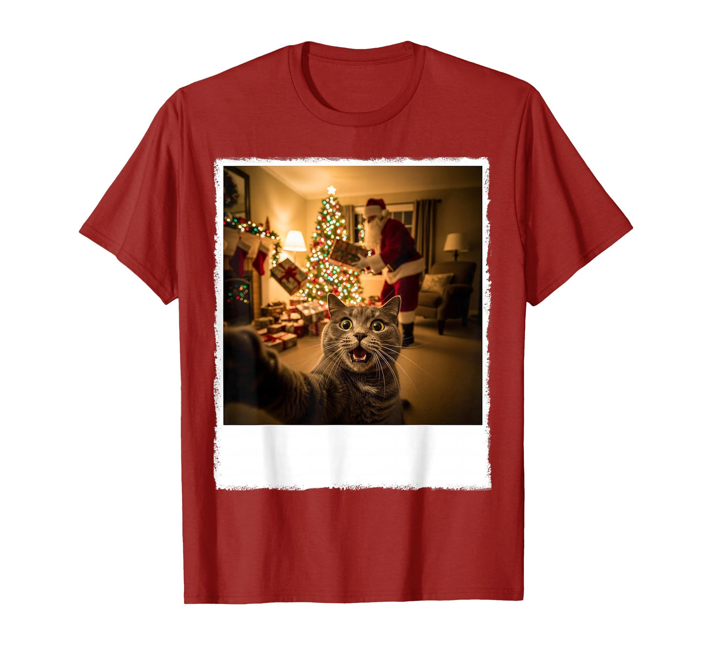 Funny Xmas Cat Selfie with Santa Claus Gifts Christmas Night T-Shirt