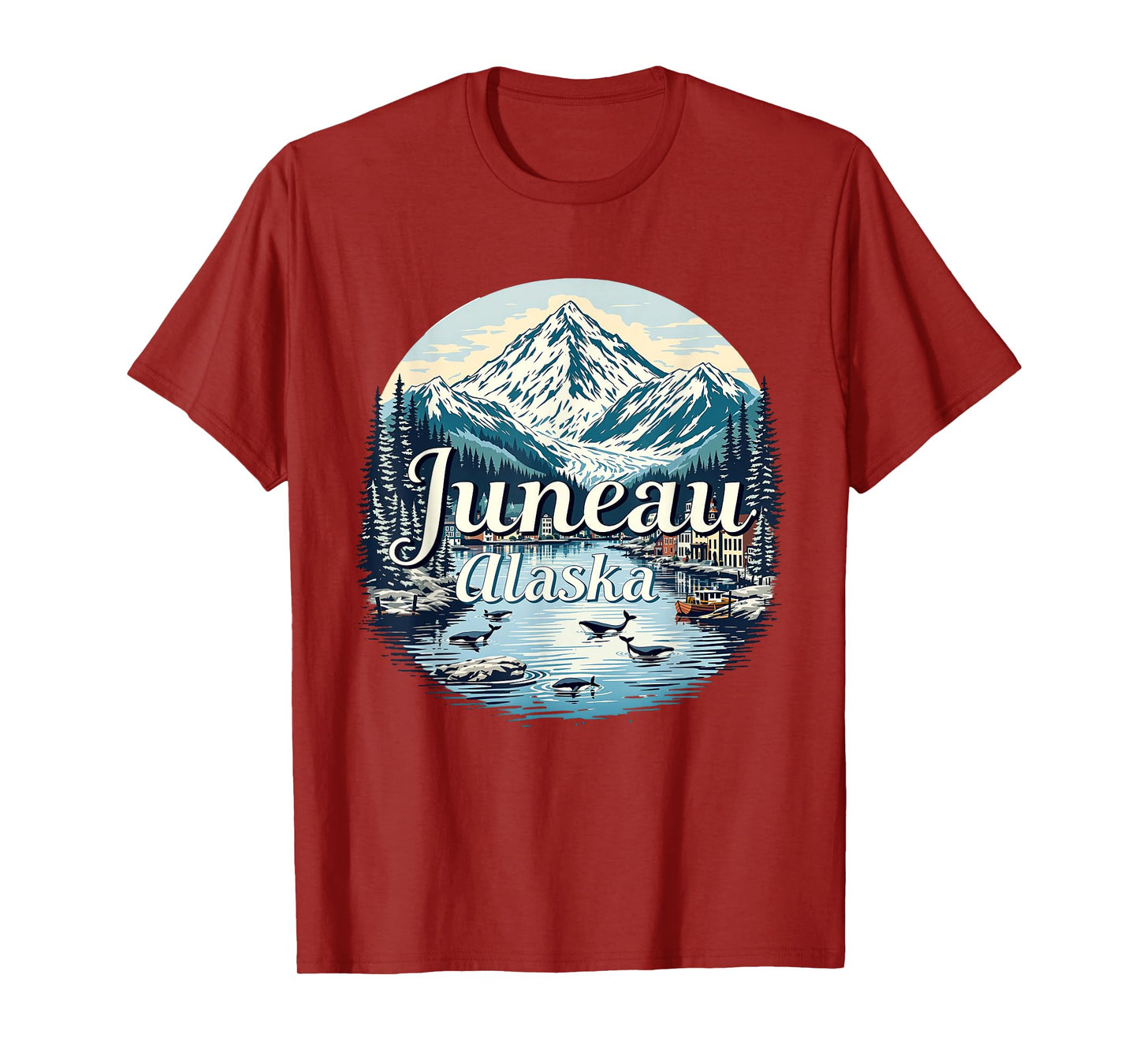 Vintage Juneau Alaska Sunset Skyline Mountains Cityscape T-Shirt