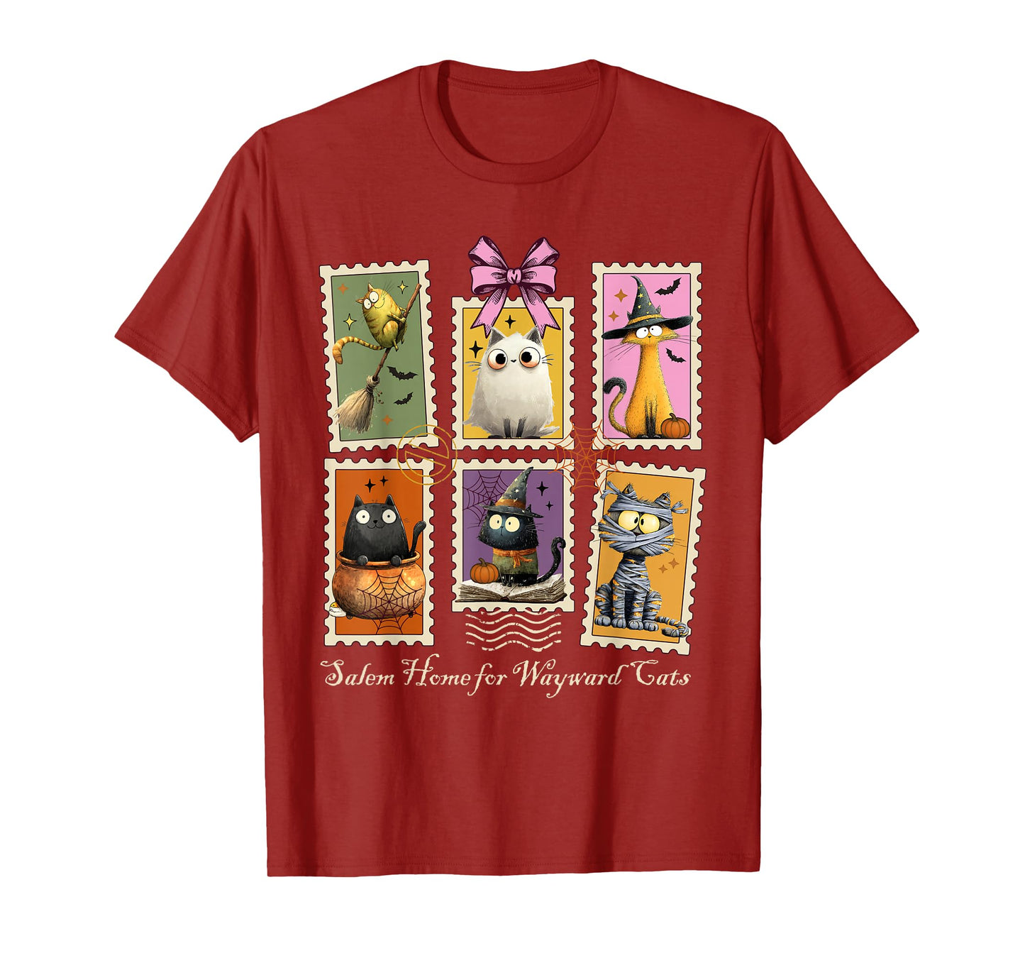 Witch Salem Wayward Black Cats 1692 Halloween Postage Stamp T-Shirt