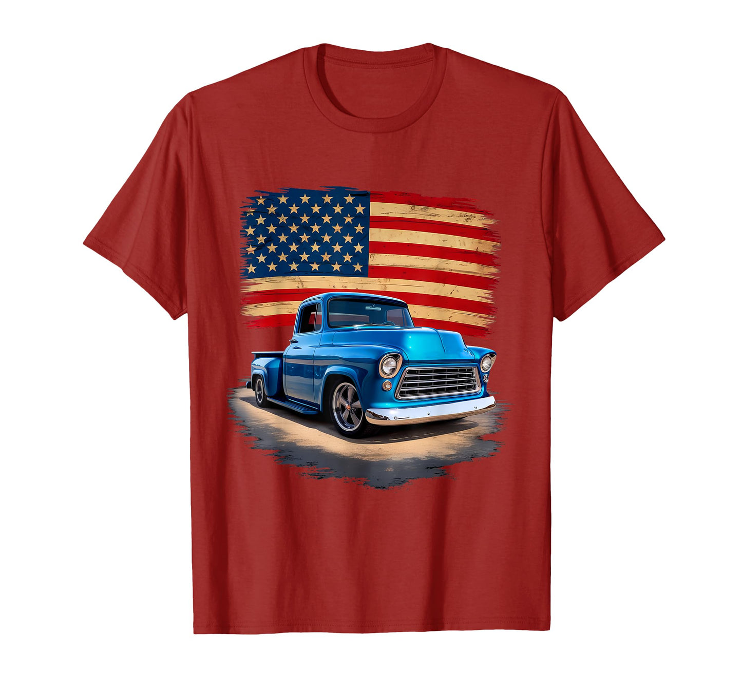 Classic Old Pickup Truck American Flag 4th of July Patriotic T-Shirt