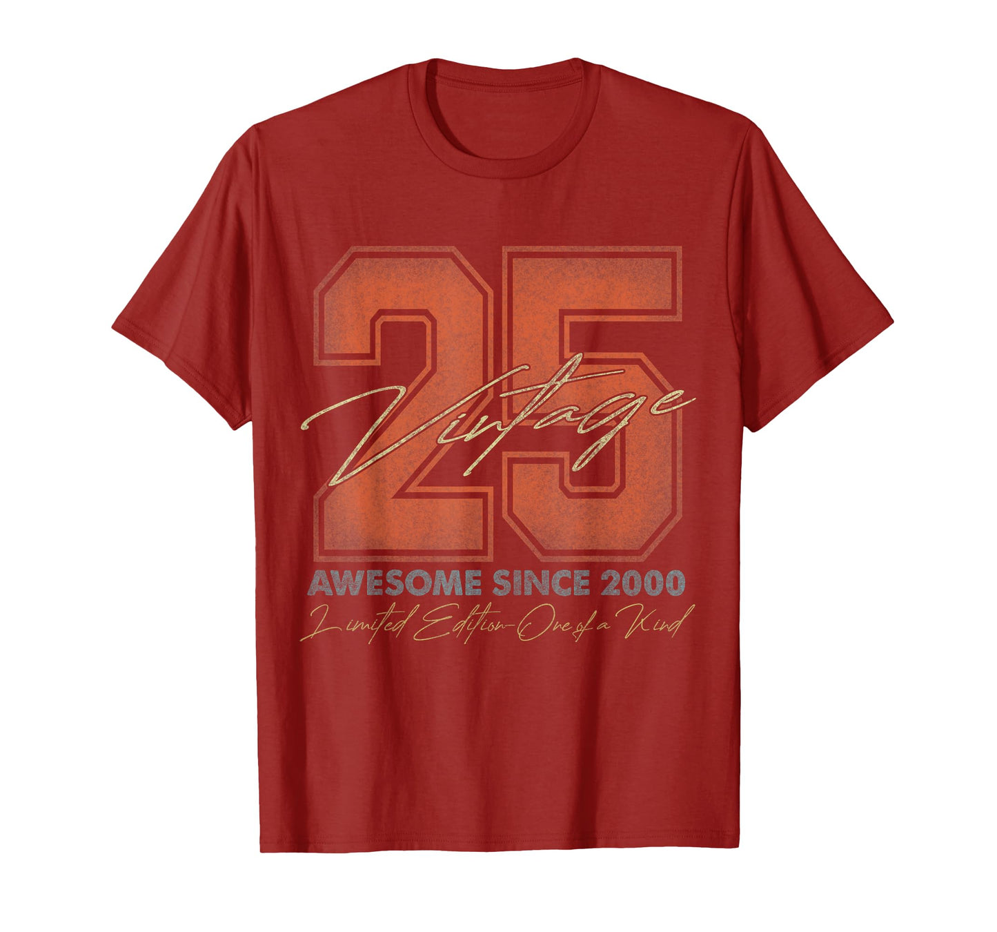 Vintage Number Shirts For Men and Women 2025 25th Birthday T-Shirt - Unisex-Adults - Black - Small - Short Sleeve - T-Shirt - Limited Edition