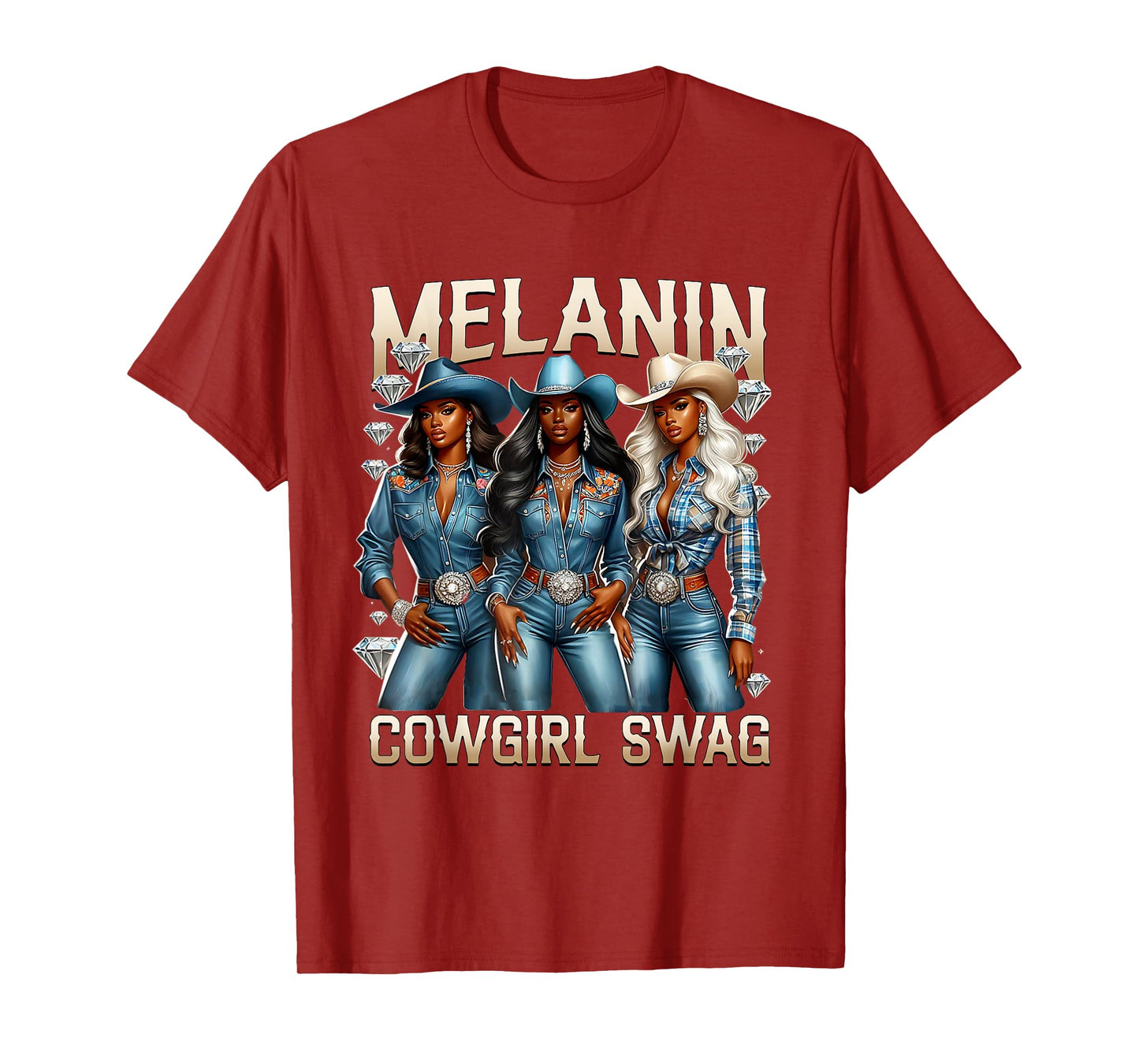 Black Cowgirl Swag Western Rodeo Melanin Denims and Diamond T-Shirt