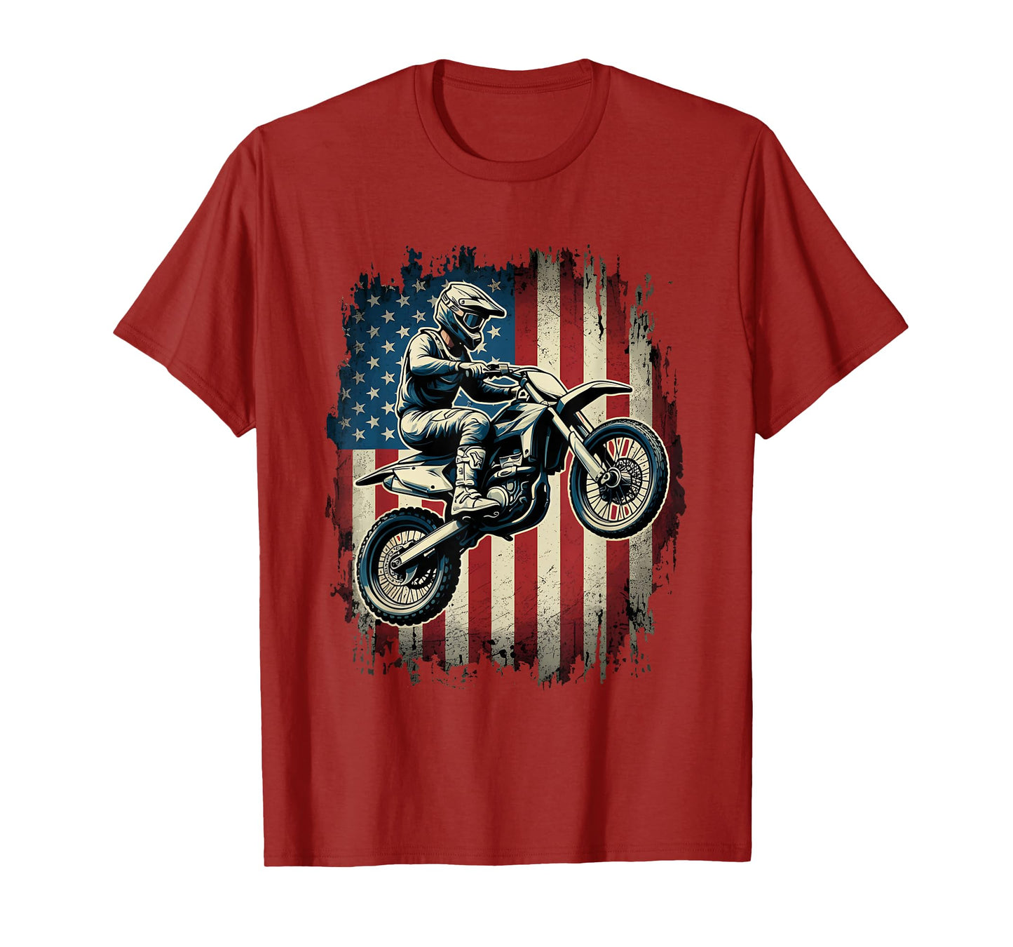 Dirt Bike American Flag Motocross Biker USA Vintage T-Shirt