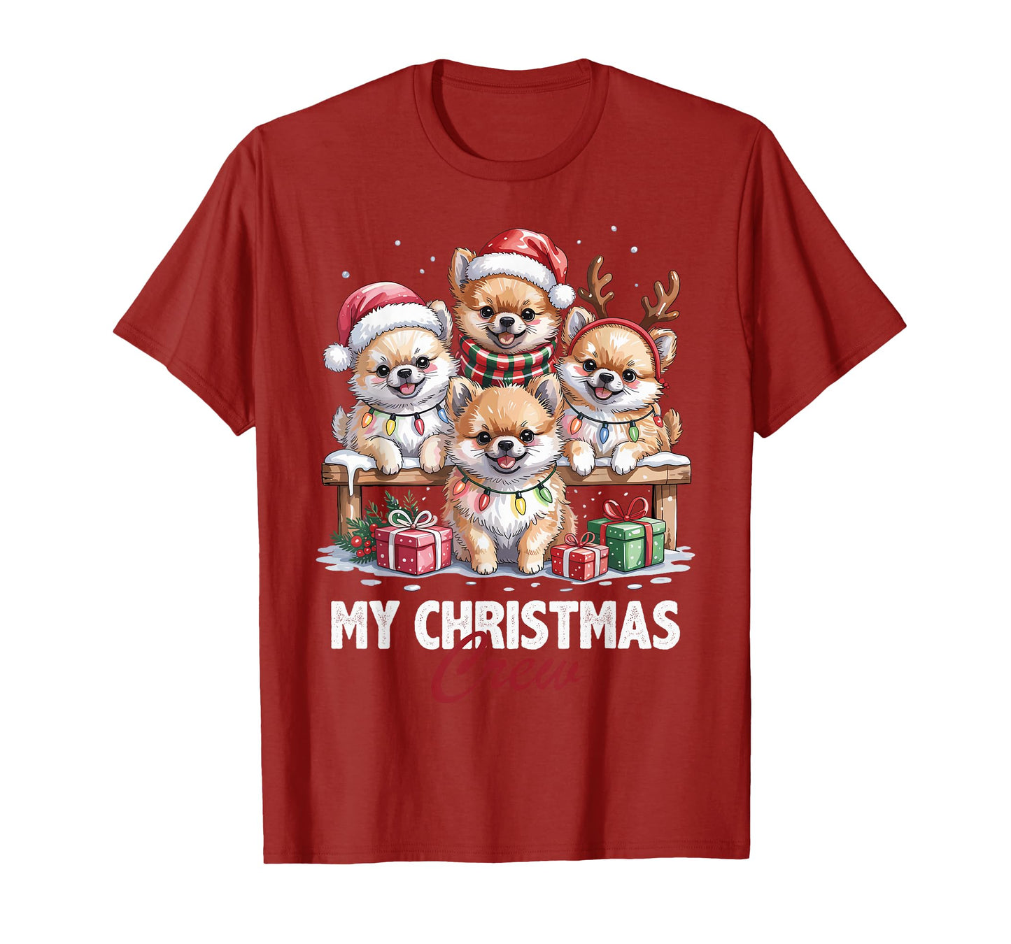 Pomeranian Christmas Crew Funny Dog Lovers Holiday Pajama T-Shirt