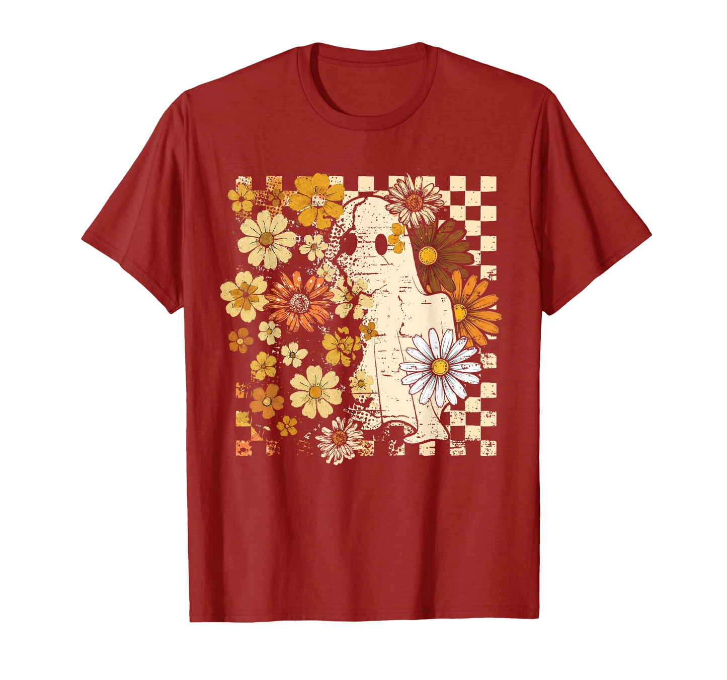 Boho Floral Fall Ghost Thanksgiving Autumn Vibes Halloween T-Shirt
