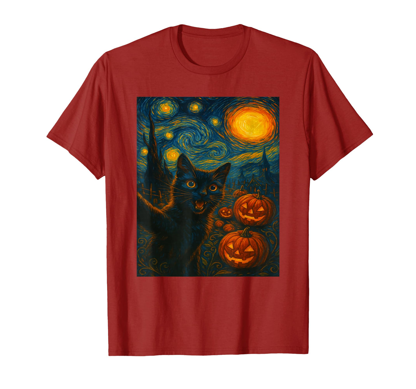 Halloween Black Cat Starry Night Witch Pumpkin Moon T-Shirt