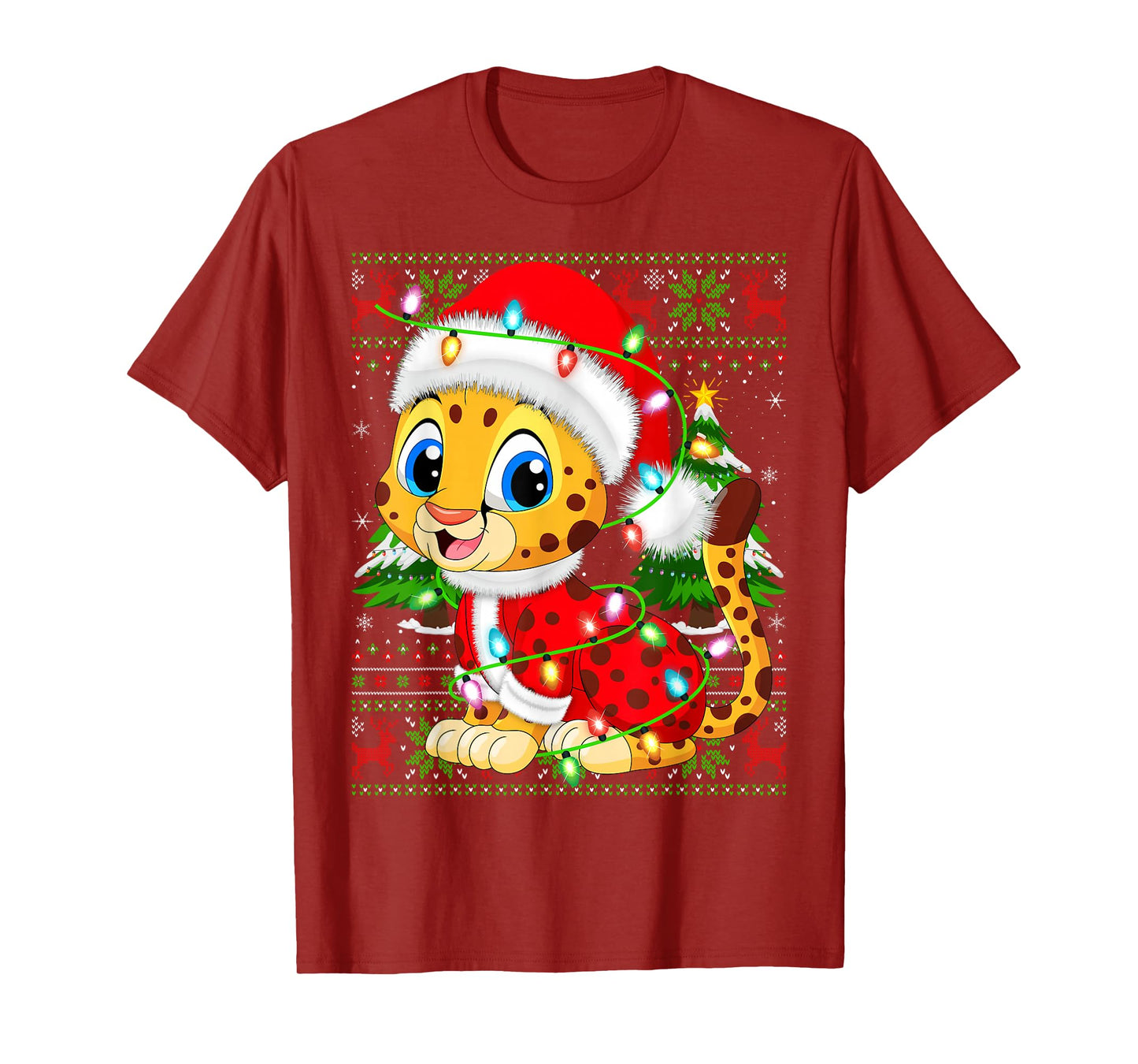 Cheetah Christmas Lights Santa Costume Ugly Xmas Sweaters T-Shirt