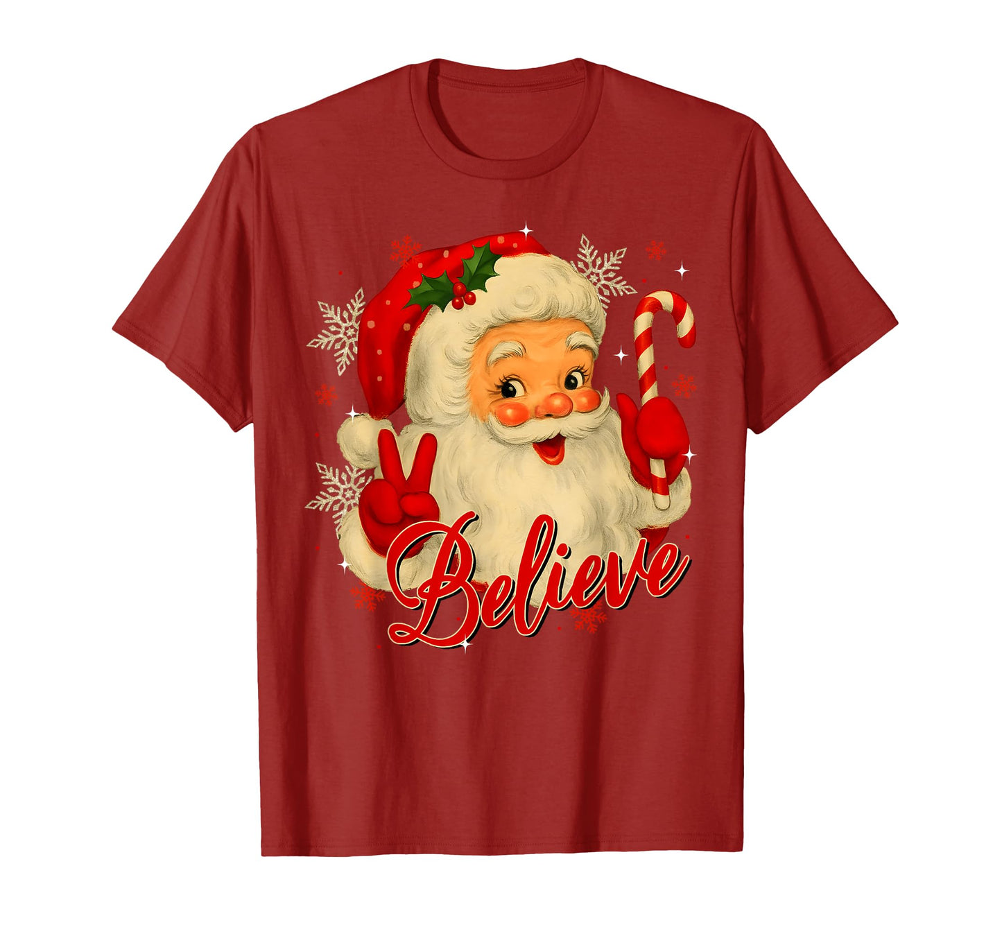Vintage Santa Claus Believe Christmas Men Women Boys Girls T-Shirt