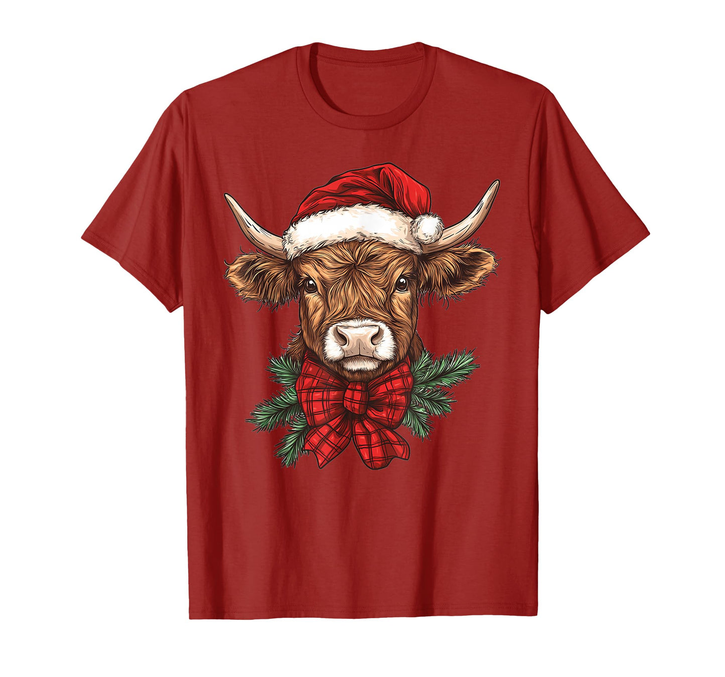 Highland Cow Christmas Santa Hat Mooey Xmas Heifer Pajamas T-Shirt
