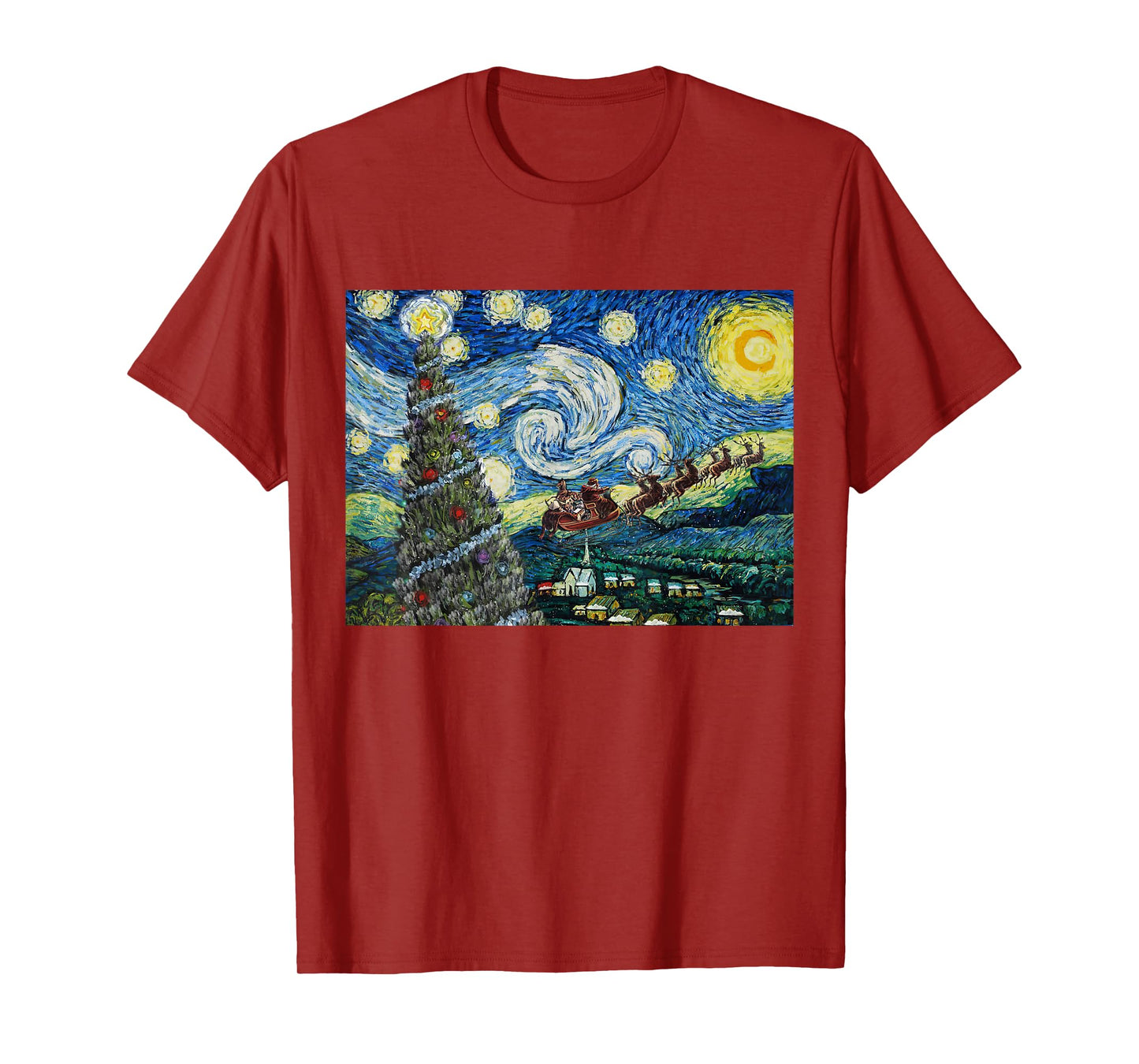 Funny Christmas Tree Van Gogh Starry Night Xmas Art Gifts PJ T-Shirt