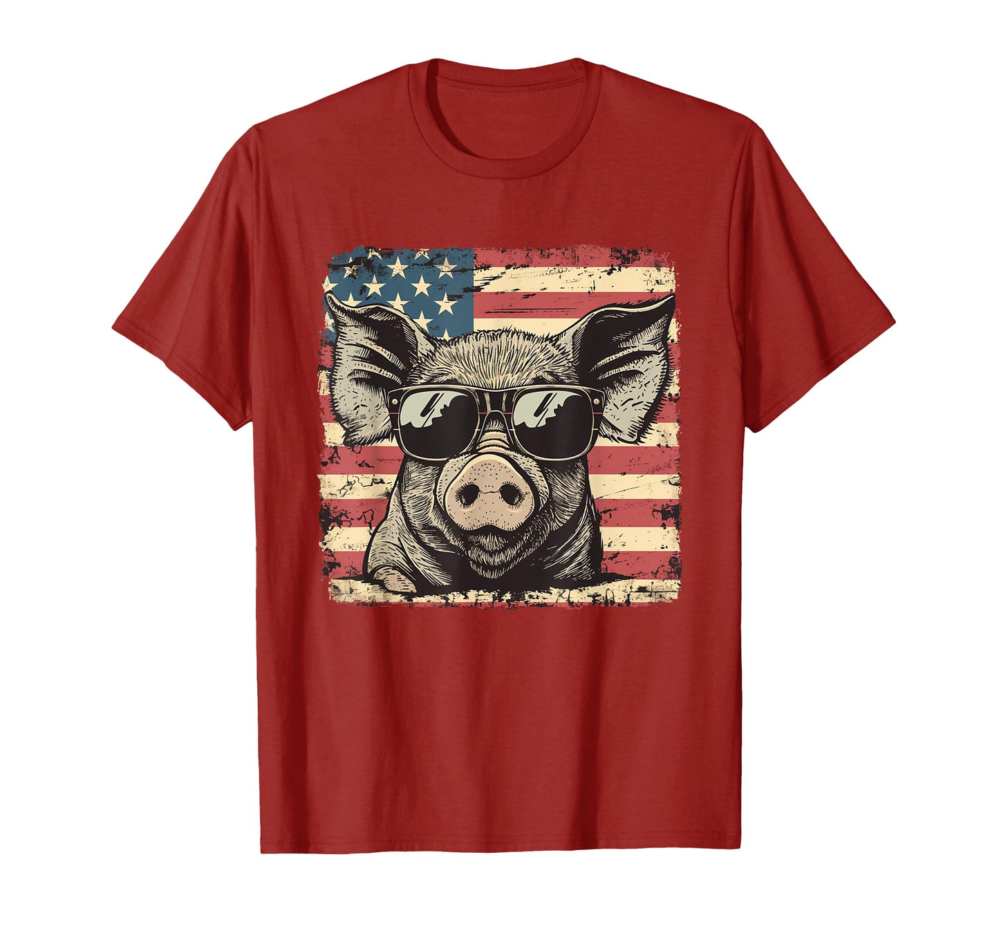 USA Flag Patriotic Pig Art Theme Independence Day T-Shirt