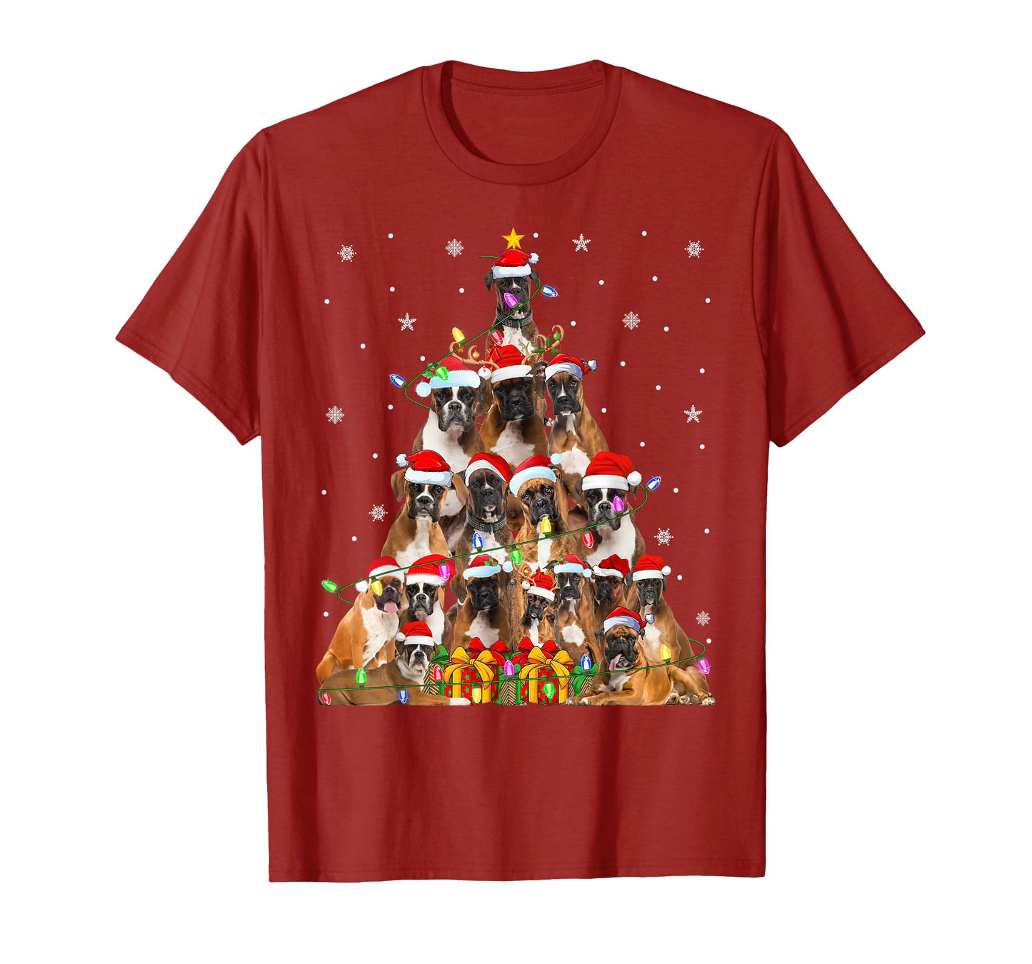 Xmas Lights Holiday Santa Boxer Dog Christmas Tree T-Shirt