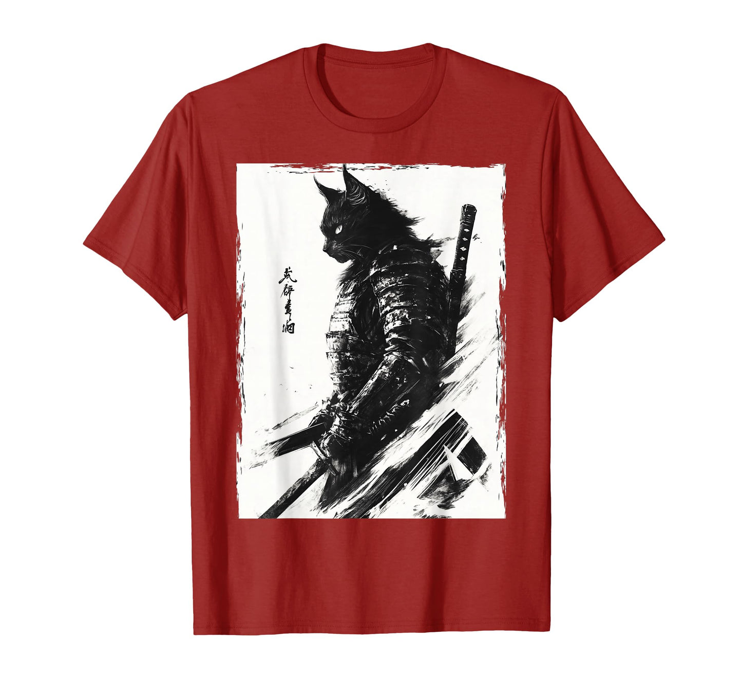 Samurai Warrior Cat Graphic Tee Vintage Japanese Art Anime T-Shirt