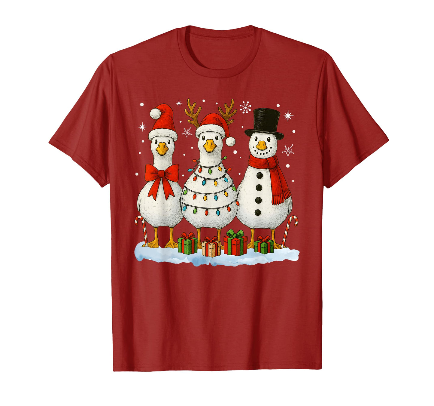 Funny Silly Goose Merry Christmas Lights Goose Xmas Pajamas T-Shirt