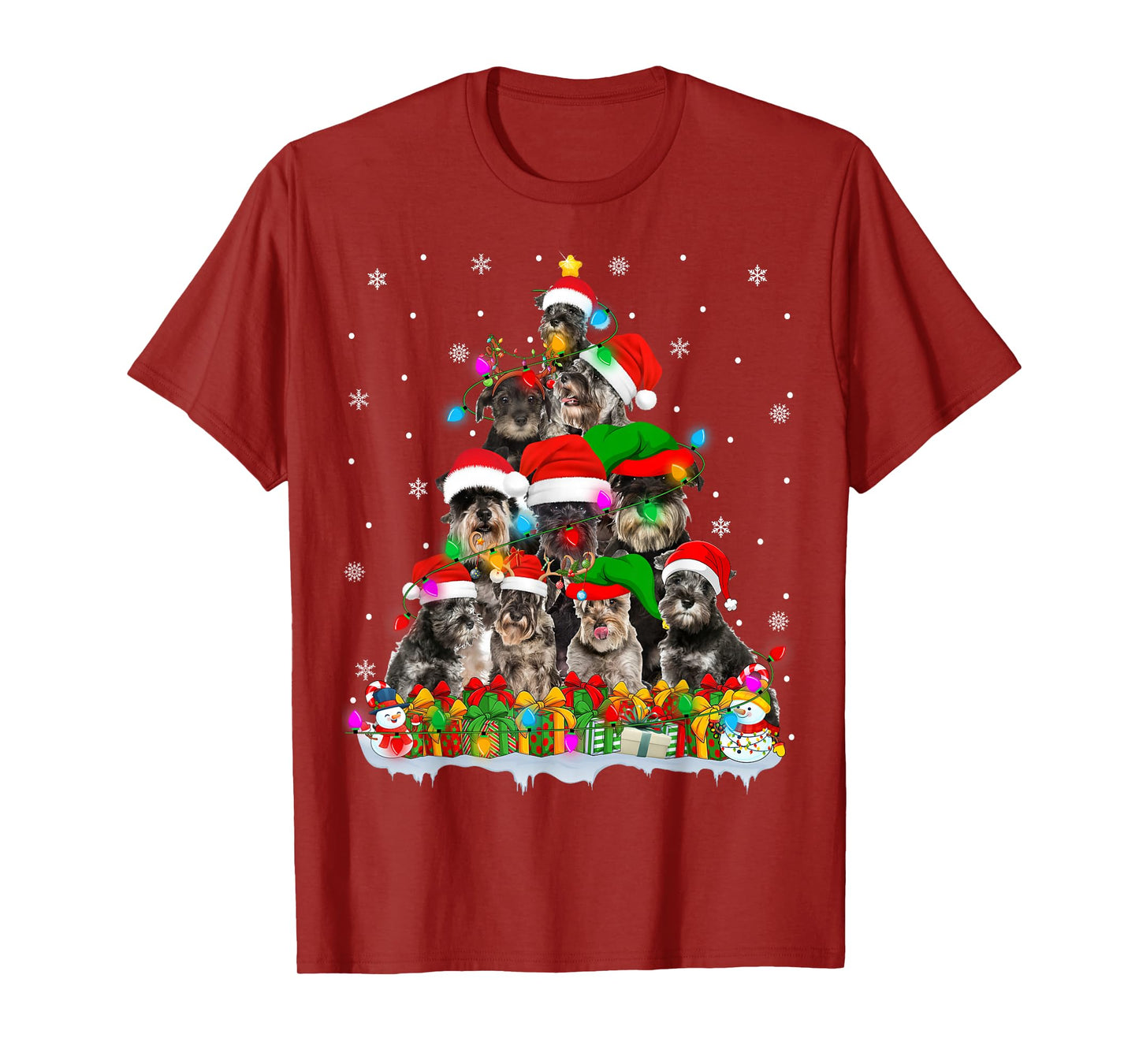 Schnauzer Dog Christmas Tree Lights Xmas Sweater Santa Dog T-Shirt