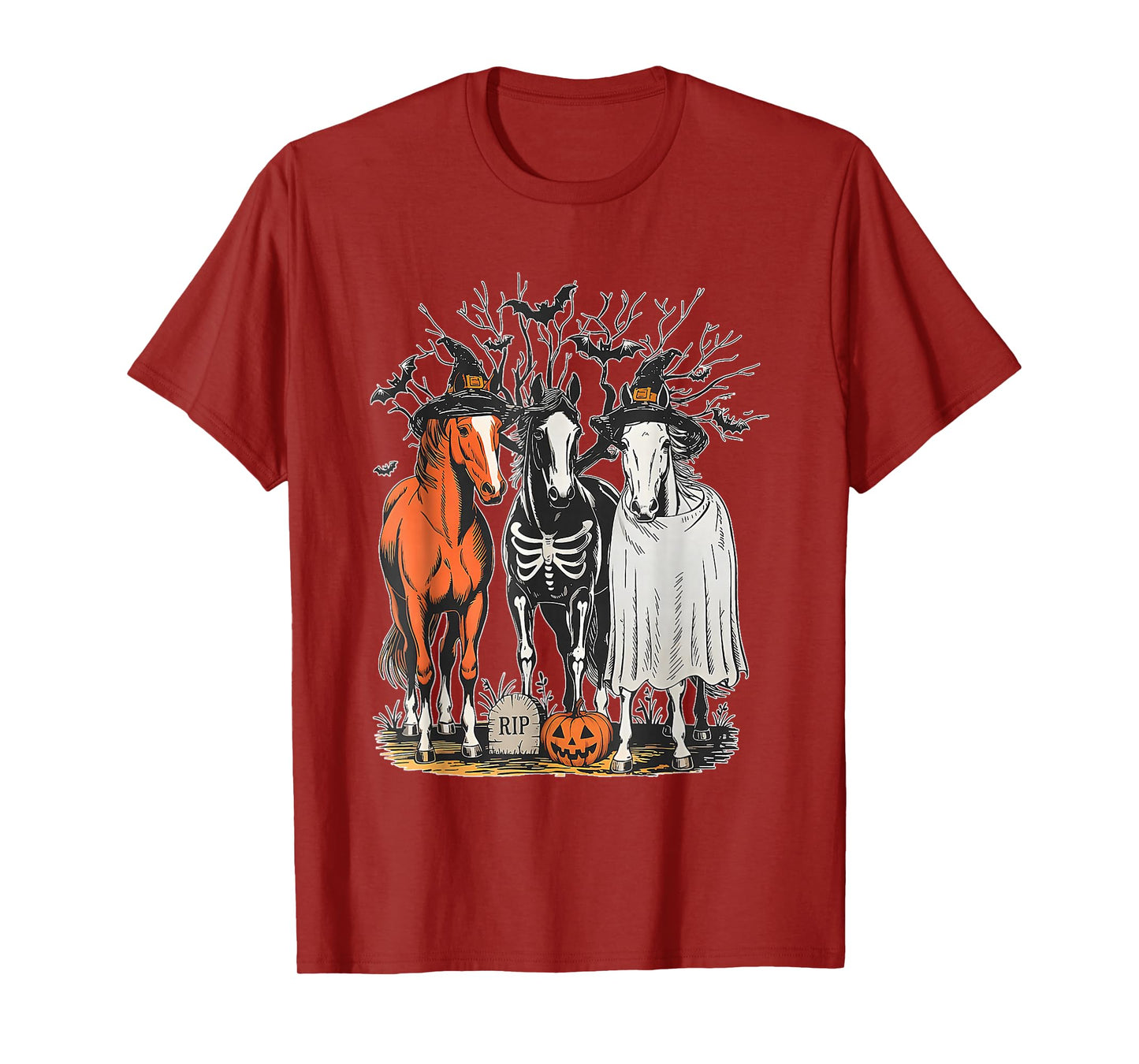 Retro Halloween Horse Skeleton Witch Spooky Horse Lover T-Shirt