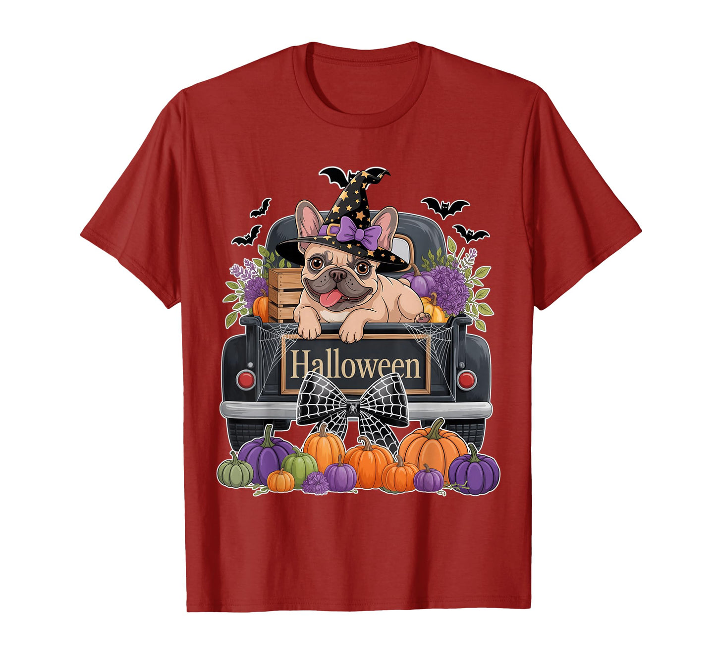 French Bulldog Witch Hat Truck Pumpkin Dog Lovers Halloween T-Shirt