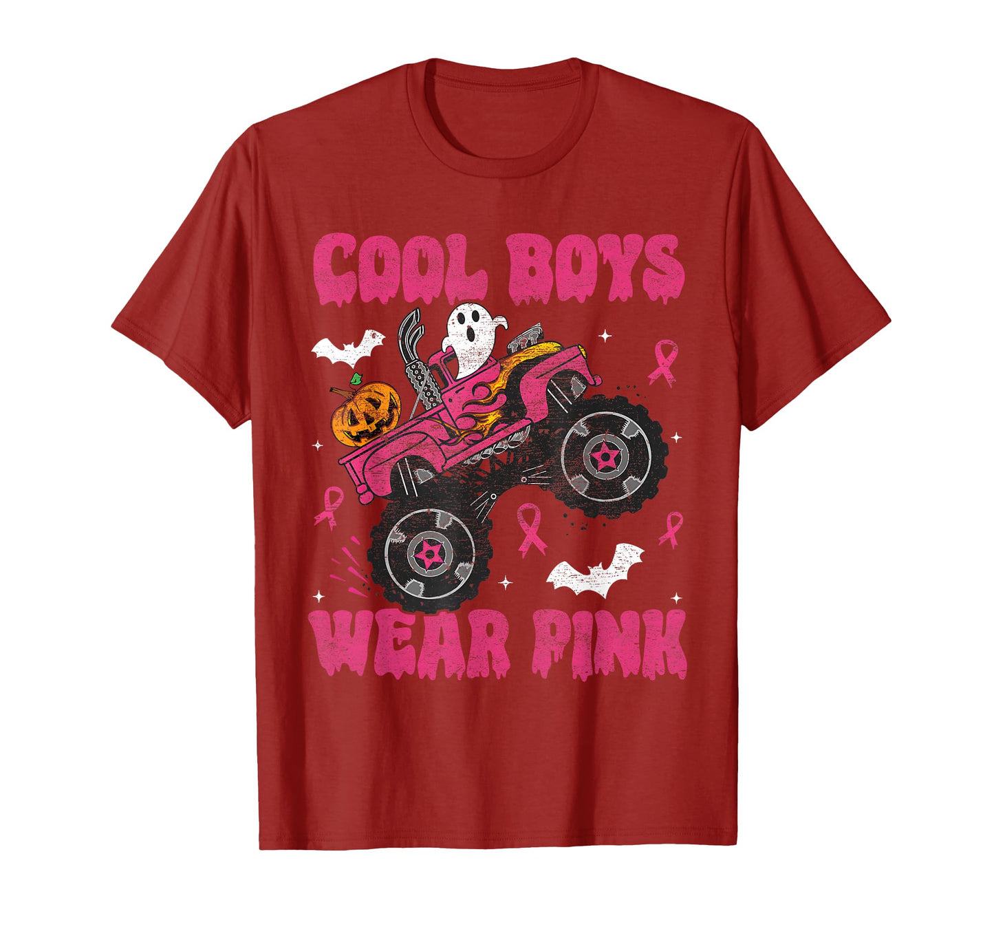 Cool Boys Wear Pink Monster Truck Halloween Breast Cancer T-Shirt