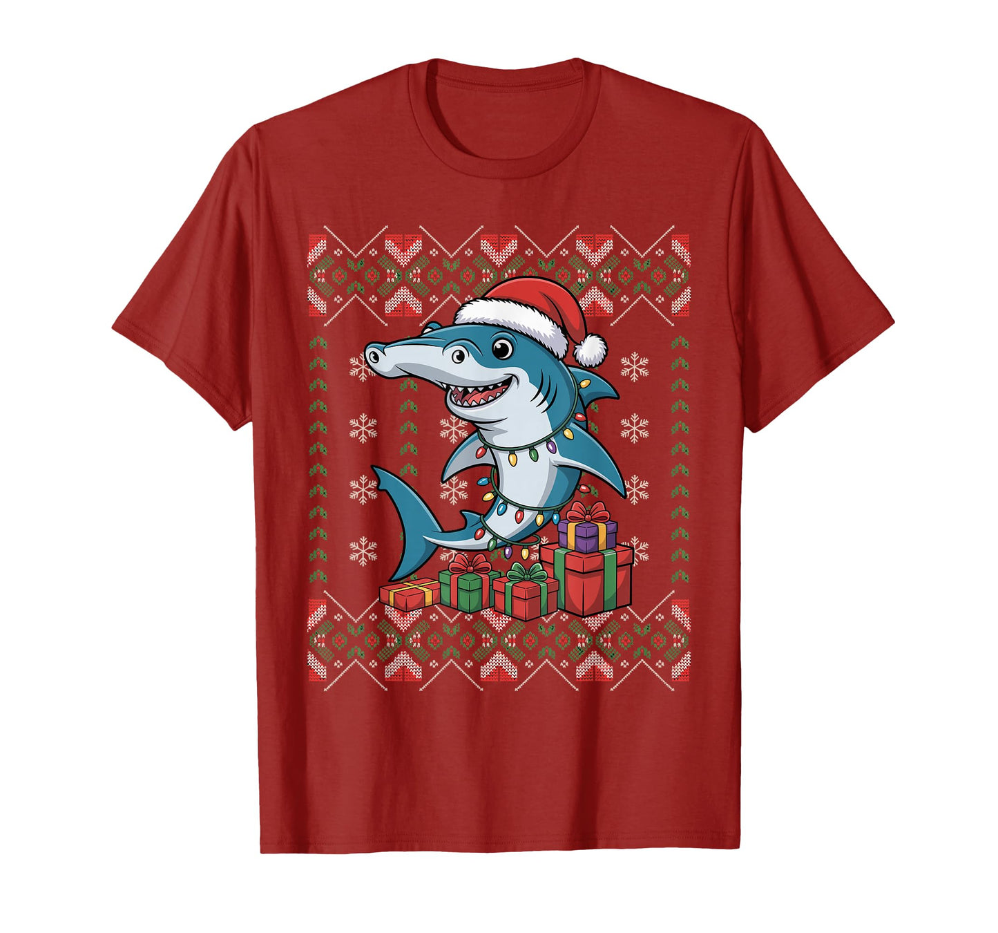 Santa Hammerhead Shark Christmas Ugly Sweater Funny Holiday T-Shirt