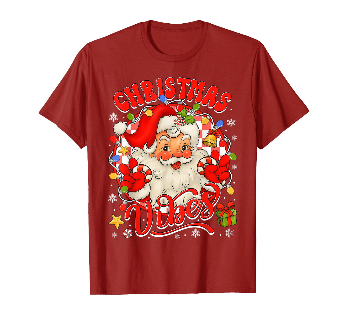 Vintage Santa Claus Christmas Vibes Pajamas Xmas Women Girls T-Shirt