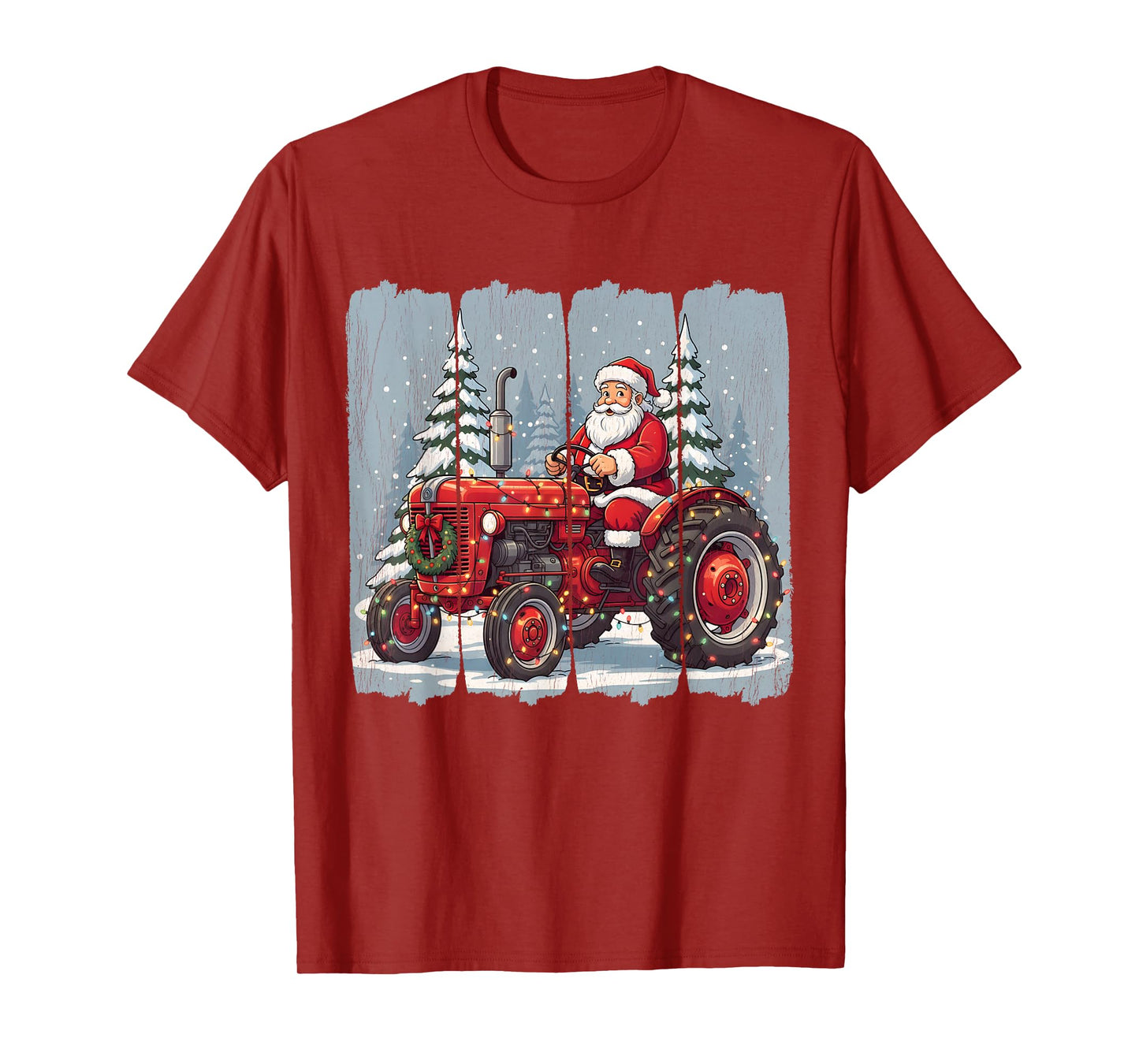 Santa Claus Tractor Christmas Farmer Brushstroke Retro T-Shirt