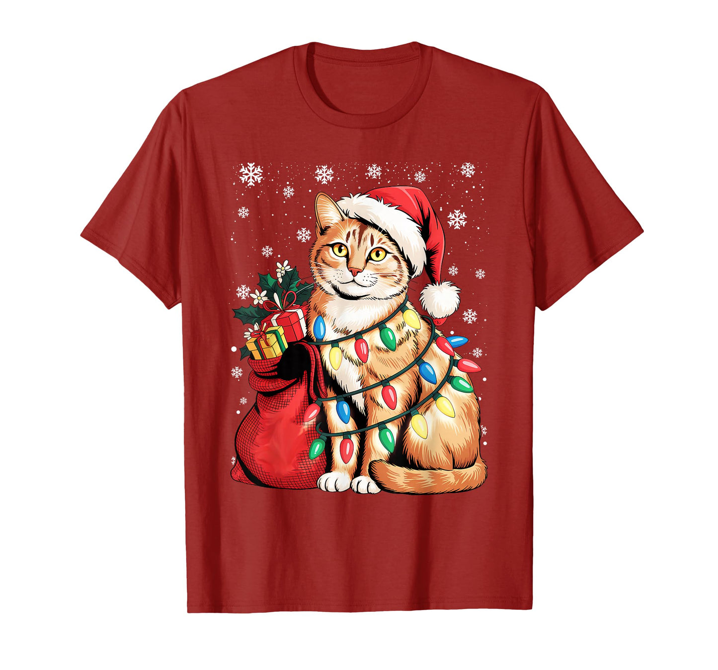 Cat Christmas Tree Santa Funny Xmas Lover T-Shirt