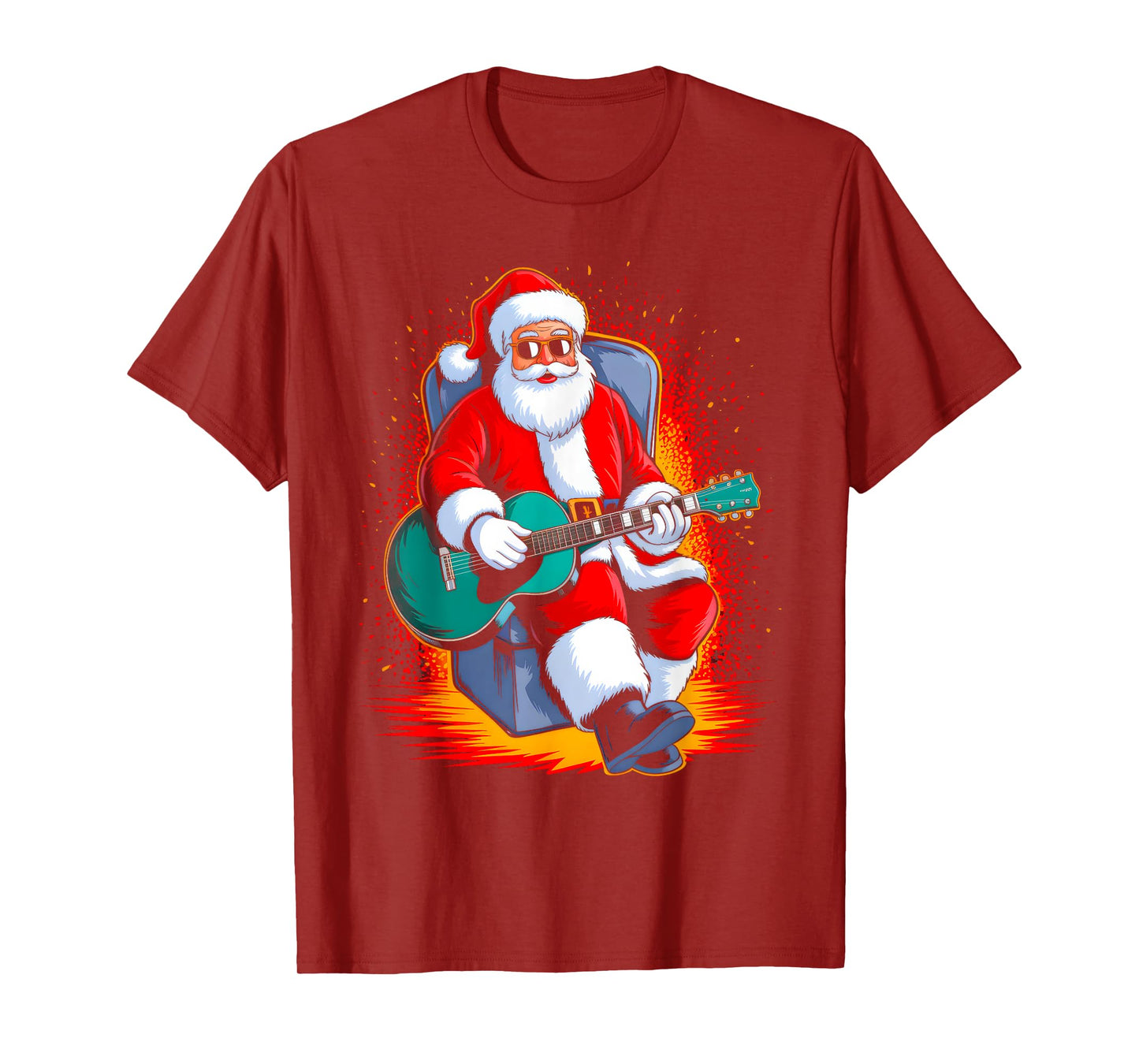 Guitar Classic Santa Playing Drums Funny Christmas Xmas T-Shirt