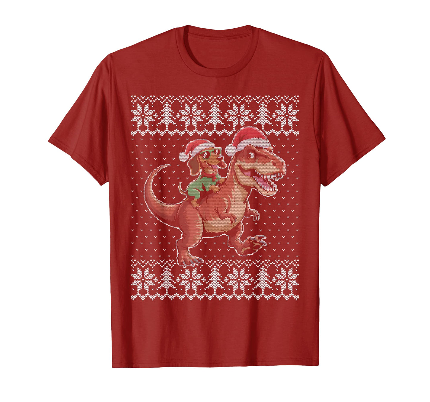 Dachshund Riding t rex Dinosaur Ugly Christmas Sweater T-Shirt