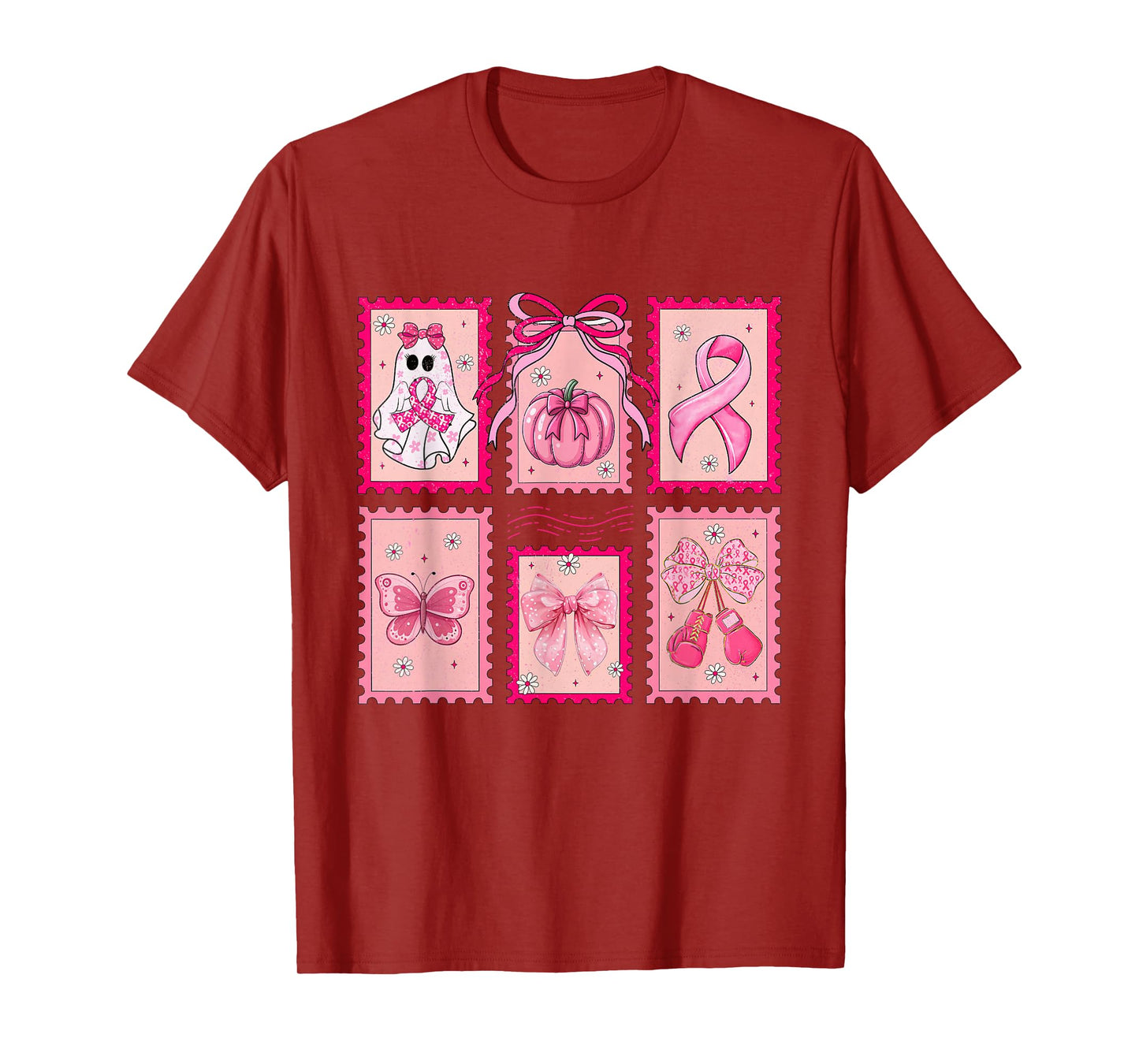 Coquette Floral Ghost Halloween Breast Cancer Awareness T-Shirt