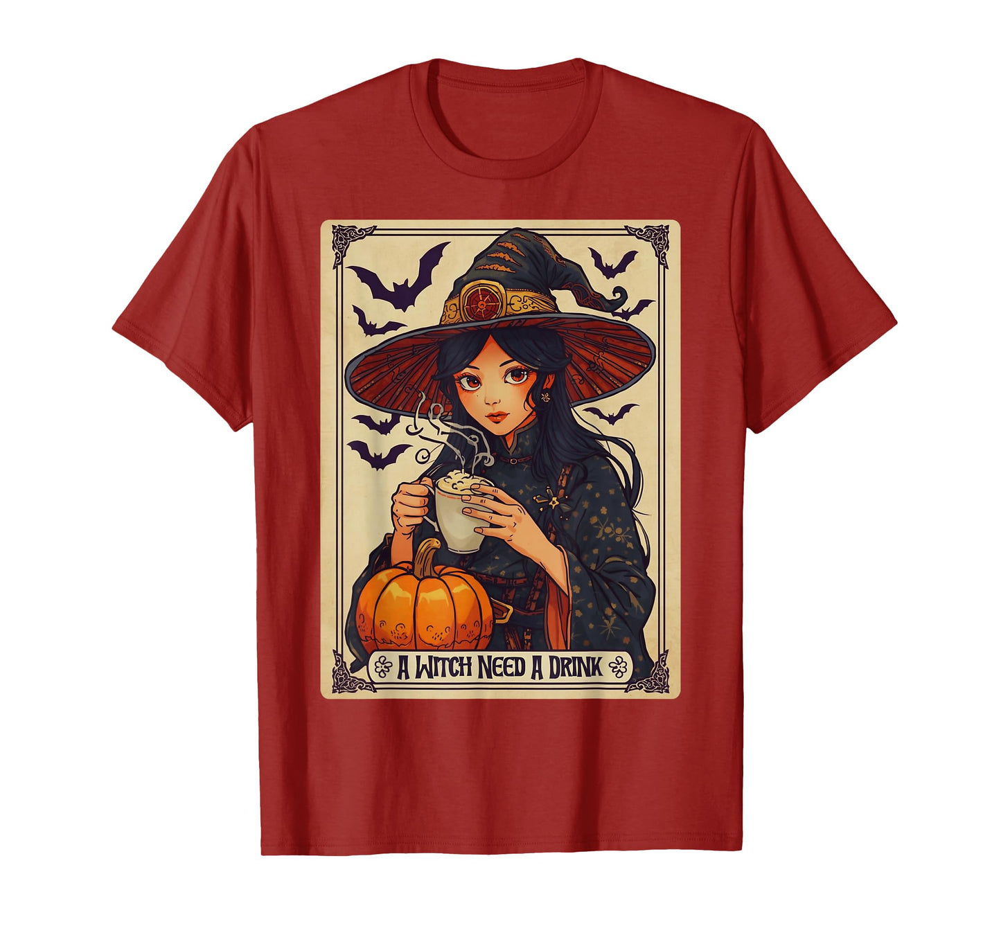 Vintage Halloween Witch Pumpkin Spice Latte Syrup Creamer T-Shirt