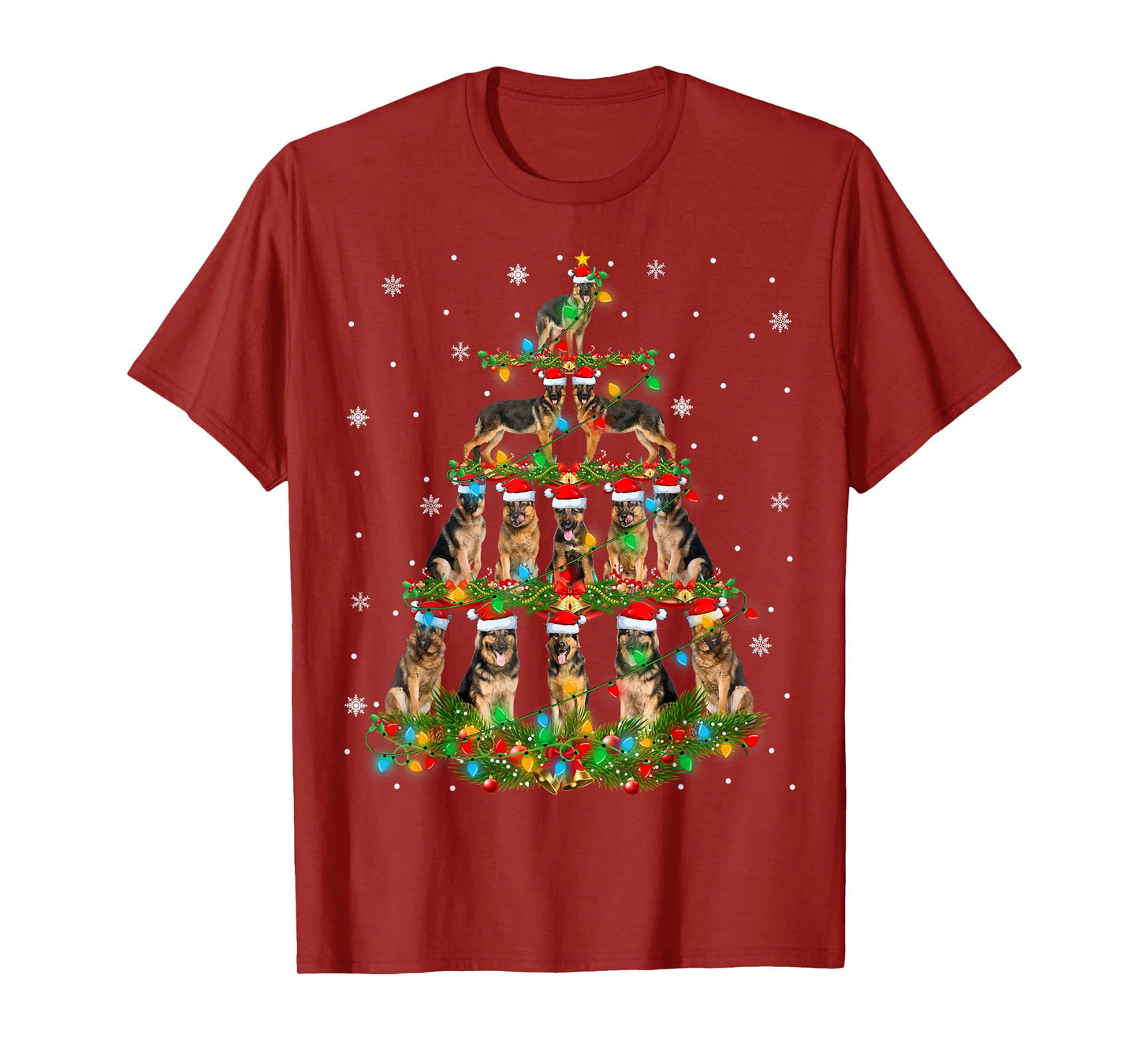 German Shepherd Dog Christmas Tree Lights Holiday Santa Xmas T-Shirt