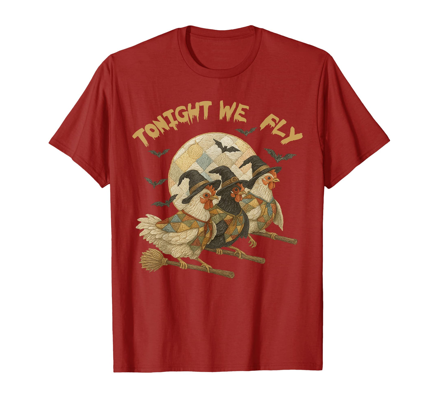 Funny Witch Chicken Moon Tonight We Fly Halloween Costume T-Shirt