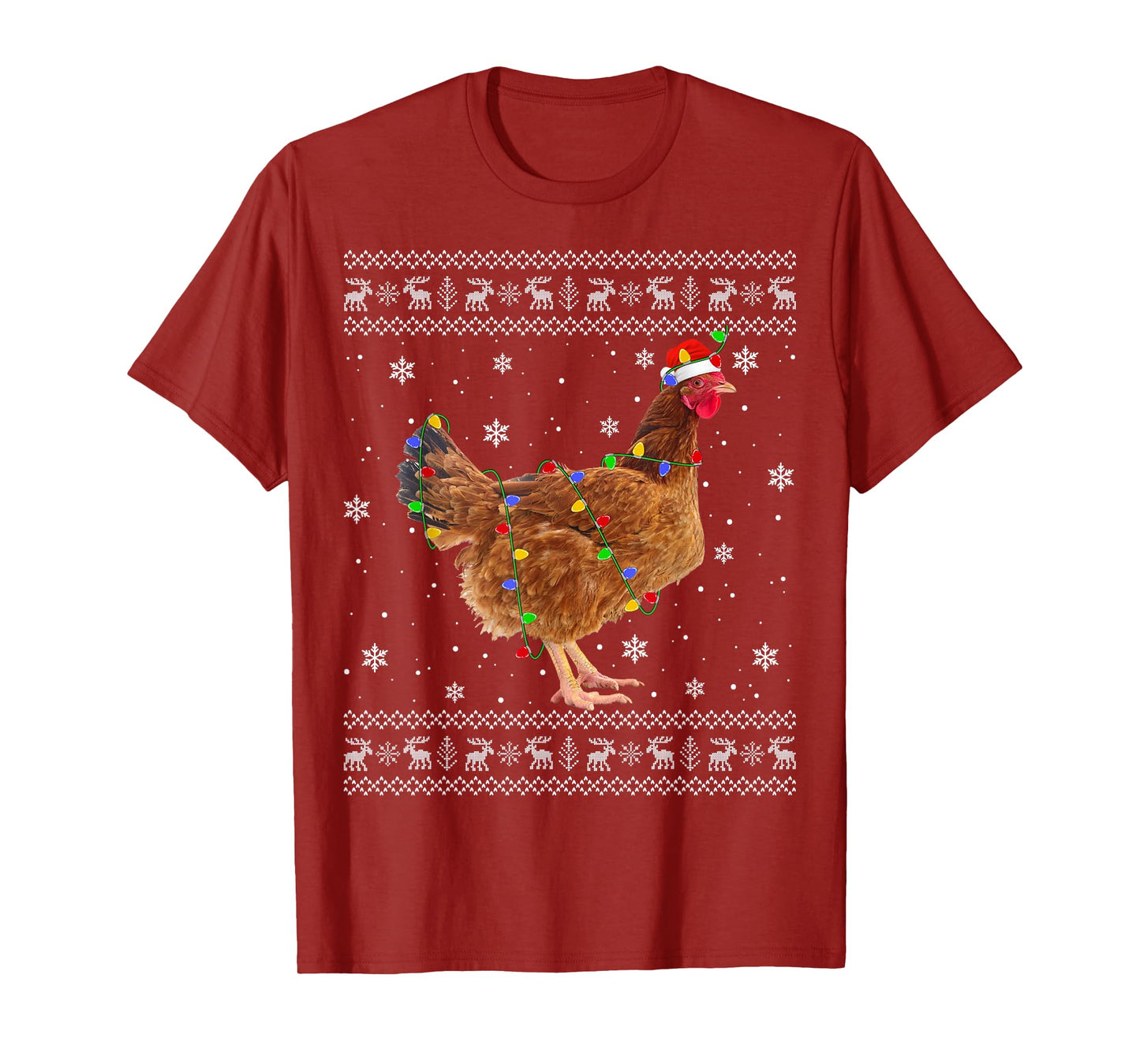 Chicken Christmas Sweaters Ugly Xmas Lights Santa Chicken T-Shirt