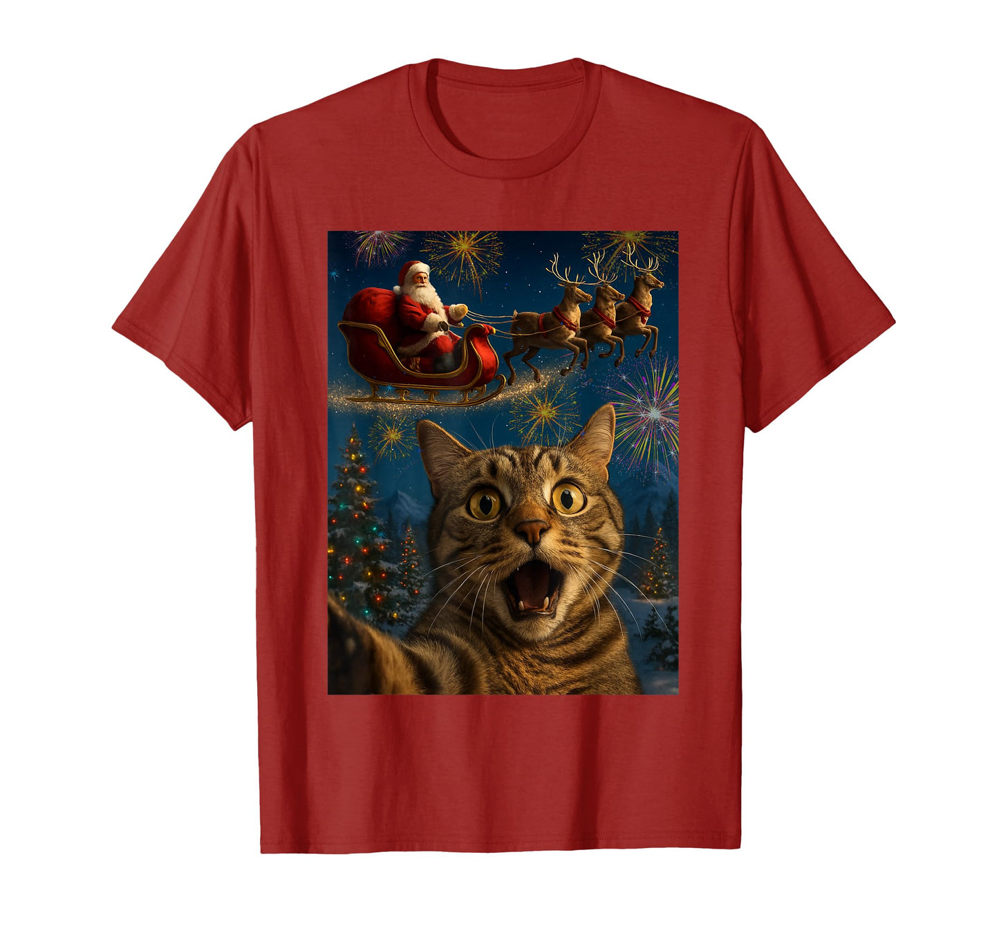 Cat Taking Selfie with Santa Claus Christmas T-Shirt