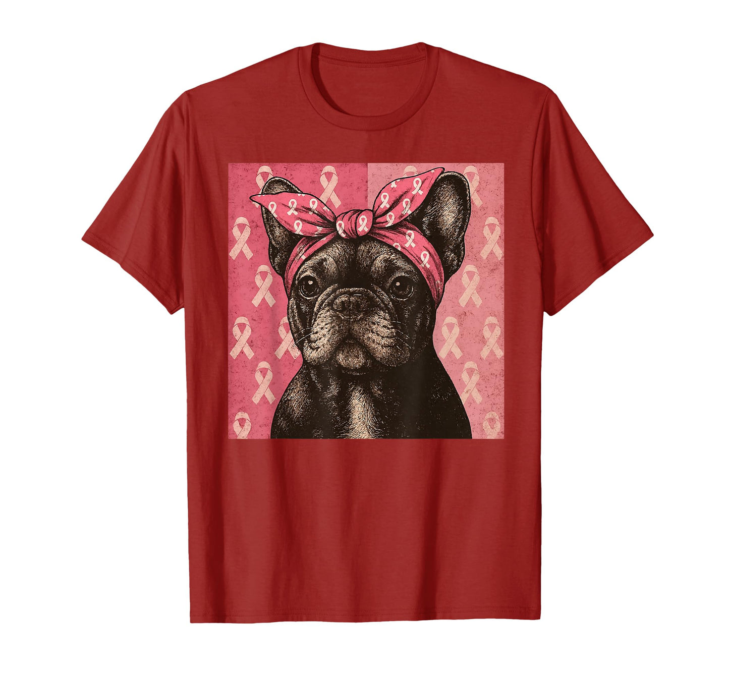 Pink Ribbon French Bulldog Breast Cancer Awareness T-Shirt