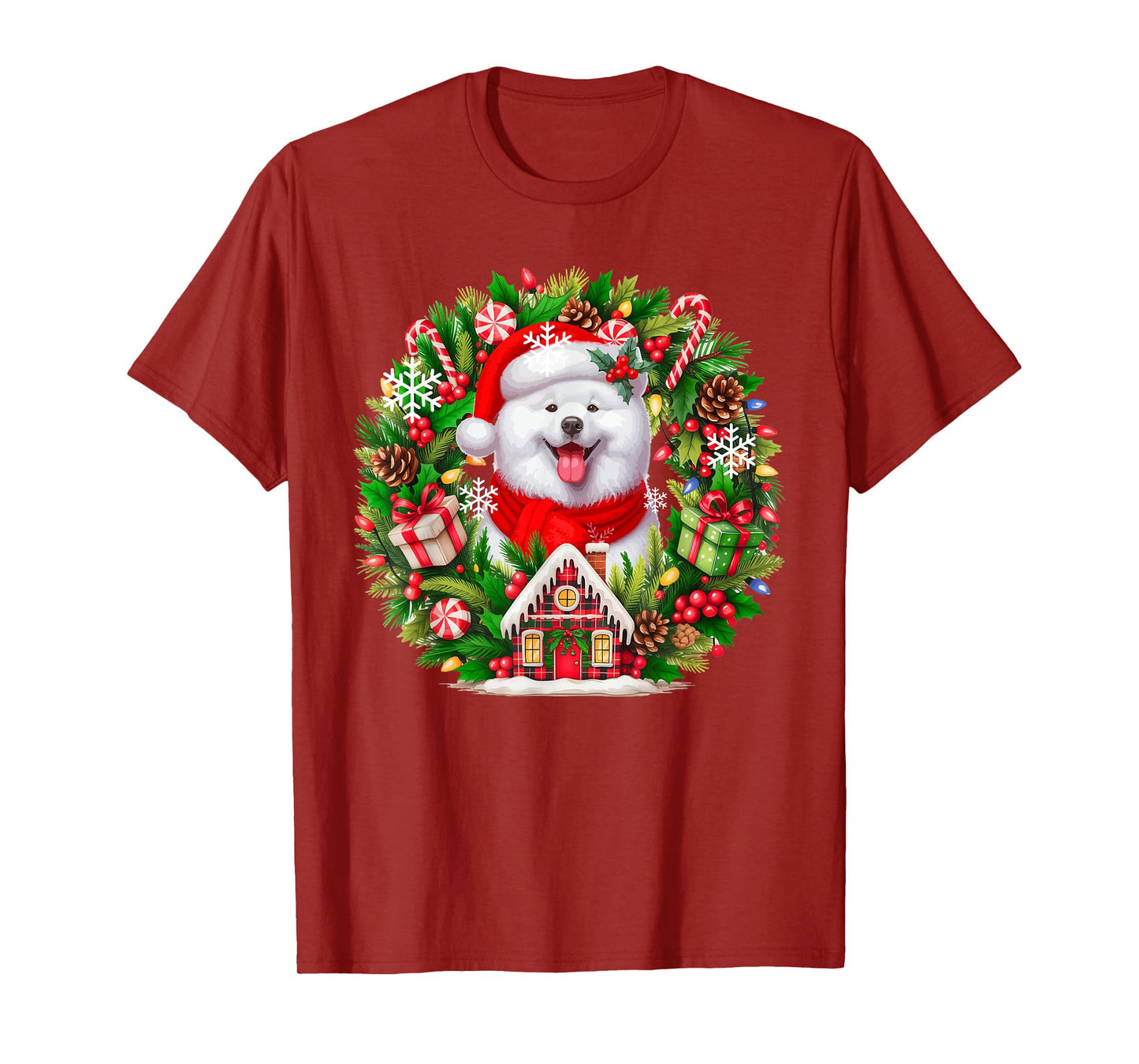 Santa Samoyed Christmas Floral Circle Matching Owner Kids T-Shirt