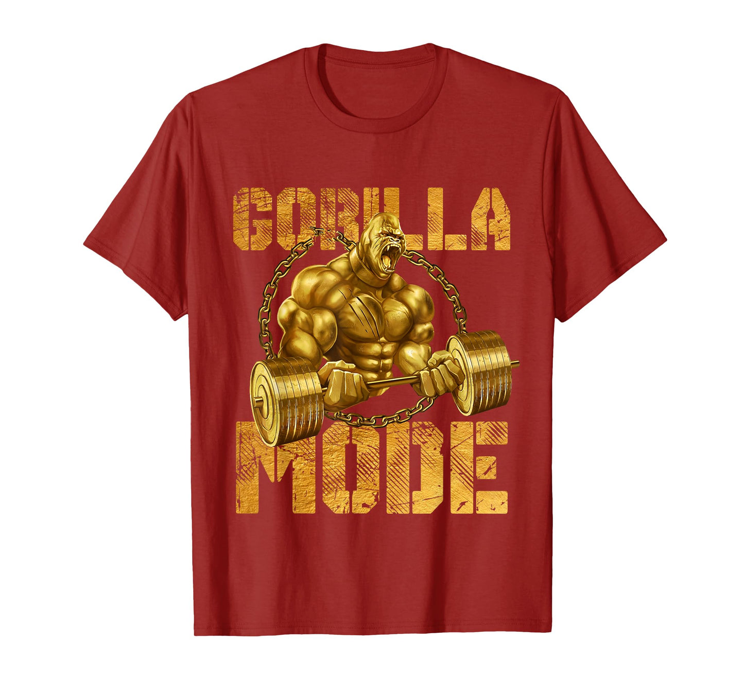 Gorilla Mode Weight Lifting Power Beast Workout Gold Fitness T-Shirt