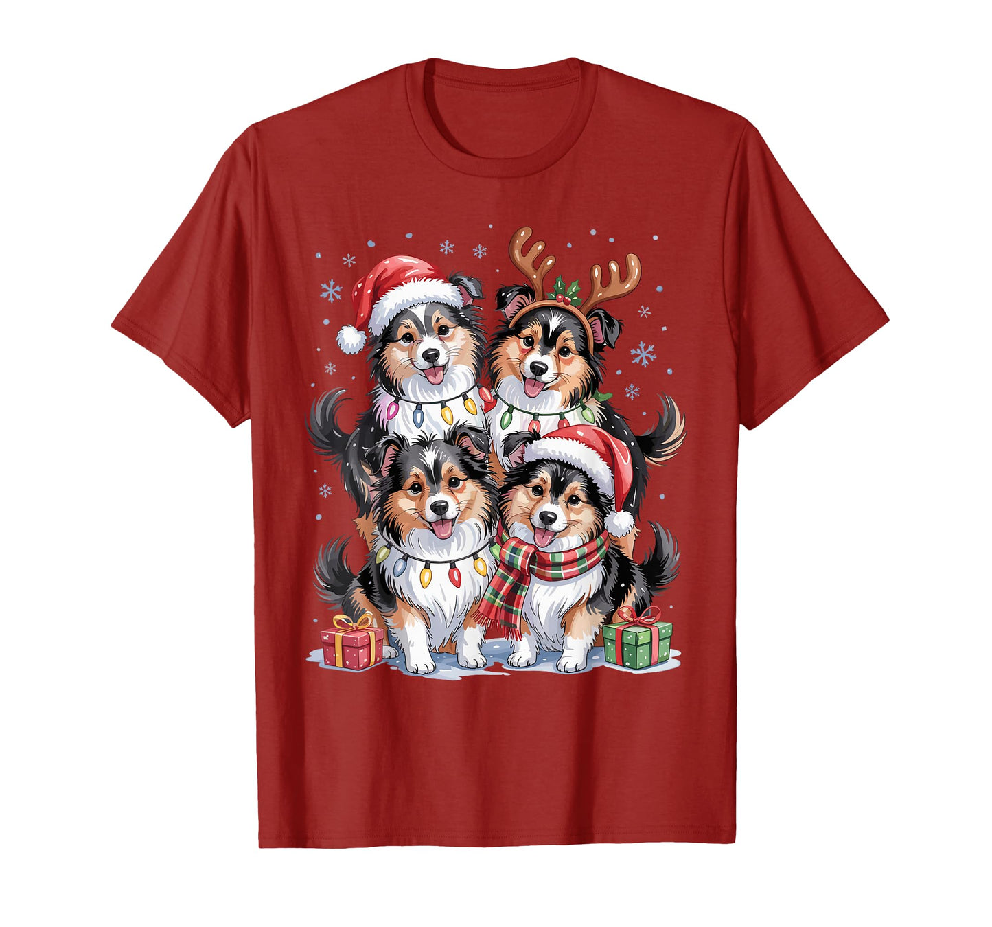 Cute Sheltie Christmas Puppies Dog Lovers Funny Holiday T-Shirt