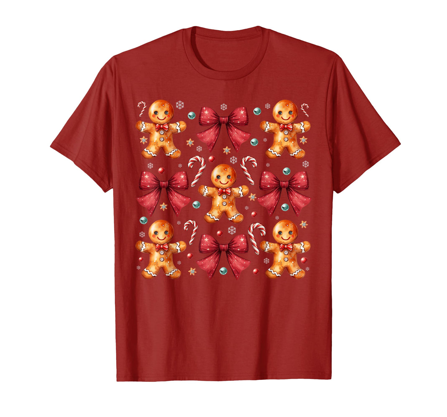 Cute Gingerbread Man Coquette Red Bow Xmas Cookie Women Girl T-Shirt