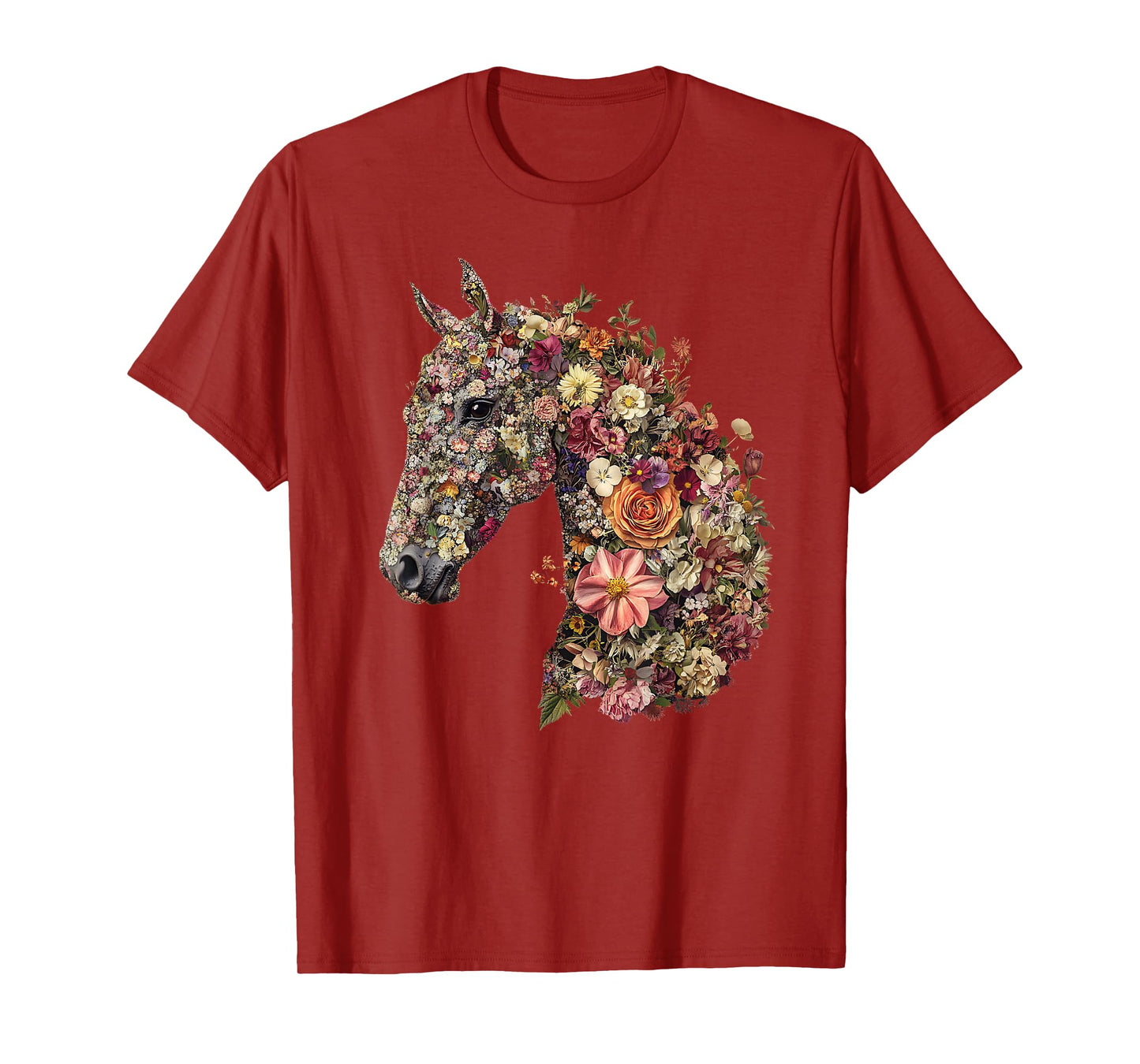 Horse Lover Gifts Floral Horse T-Shirt - Unisex-Adult, Classic Fit, Black, Small, Short Sleeve, Cotton Blend, Floral Pattern