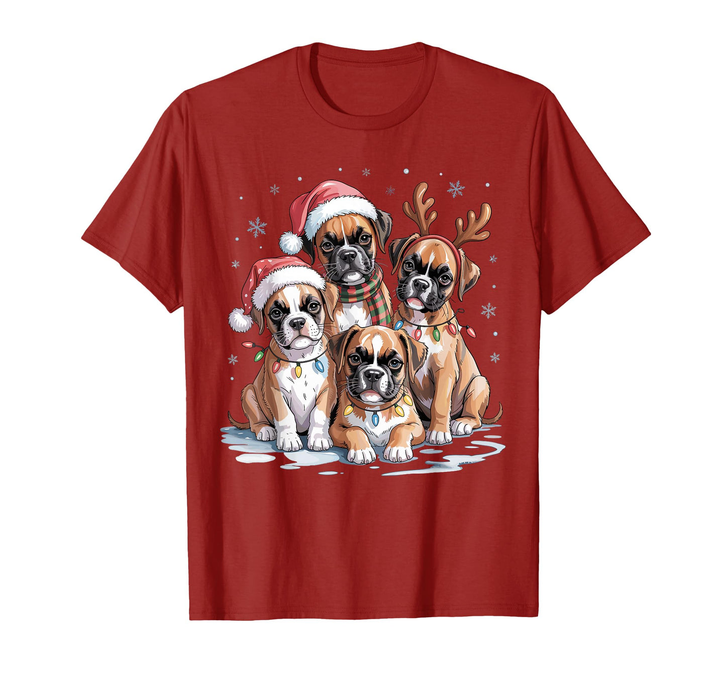 Cute Boxer Christmas Puppies Dog Lovers Funny Holiday T-Shirt