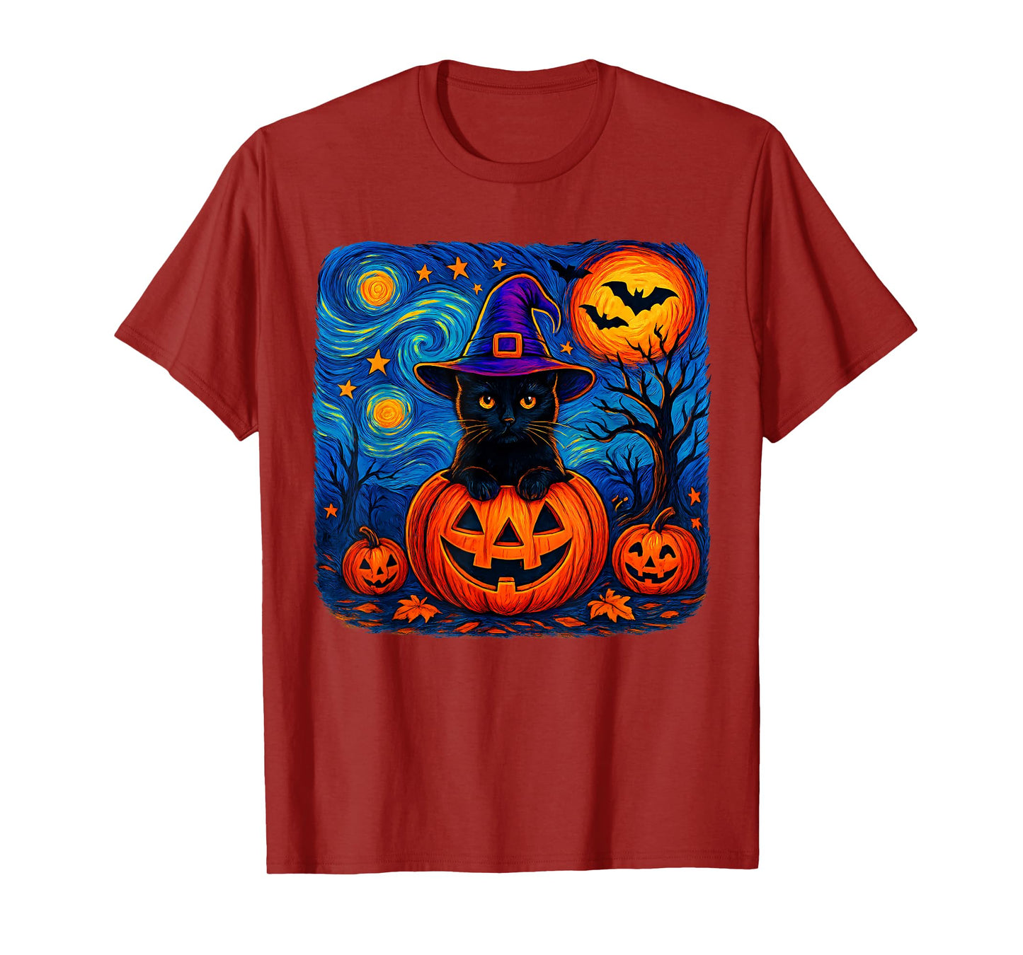 Black Cat Van Gogh Starry Night Halloween Costume Men Women T-Shirt