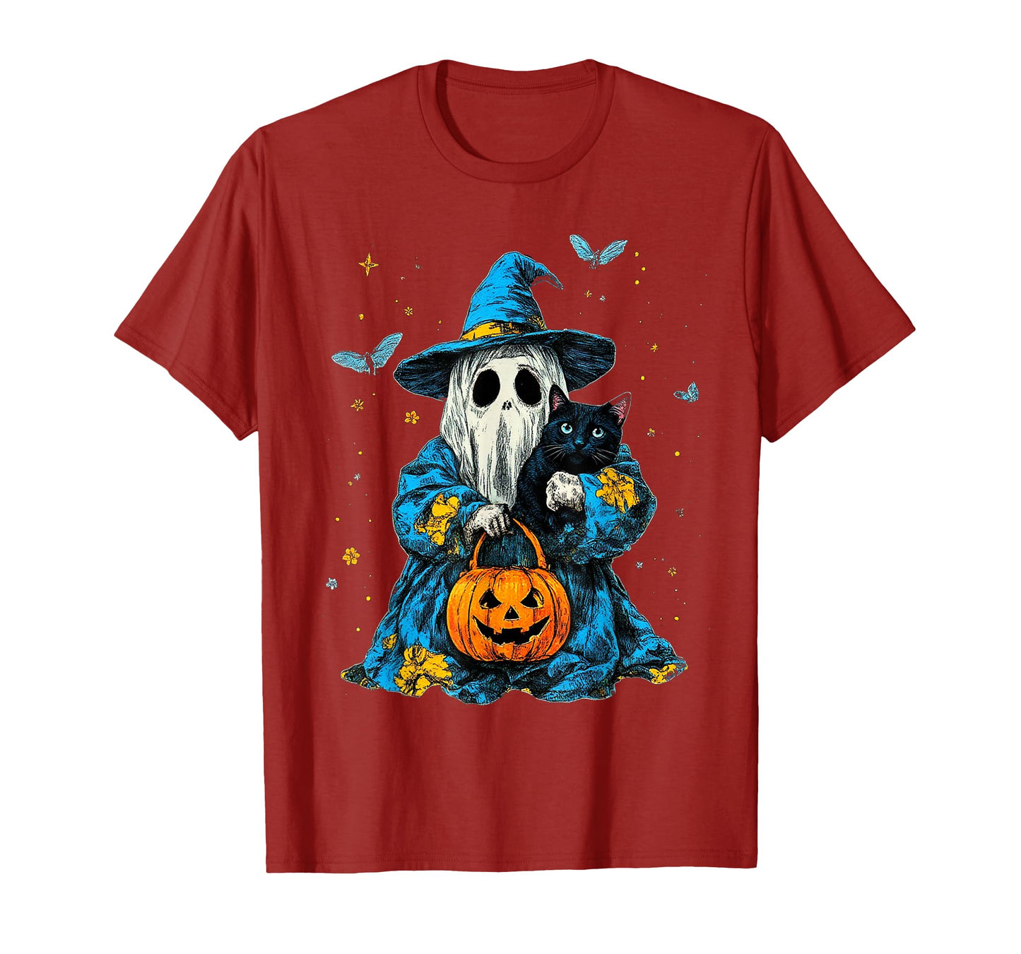 Cute Ghost and Black Cat Boo Groovy Floral Halloween 2025 T-Shirt
