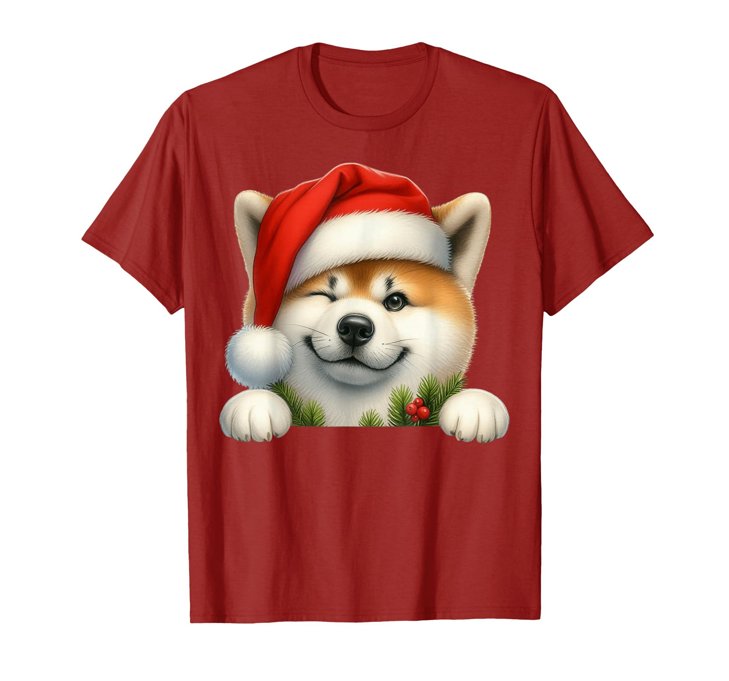 Akita Dog Christmas Santa Hat Dog Mom Dad T-Shirt
